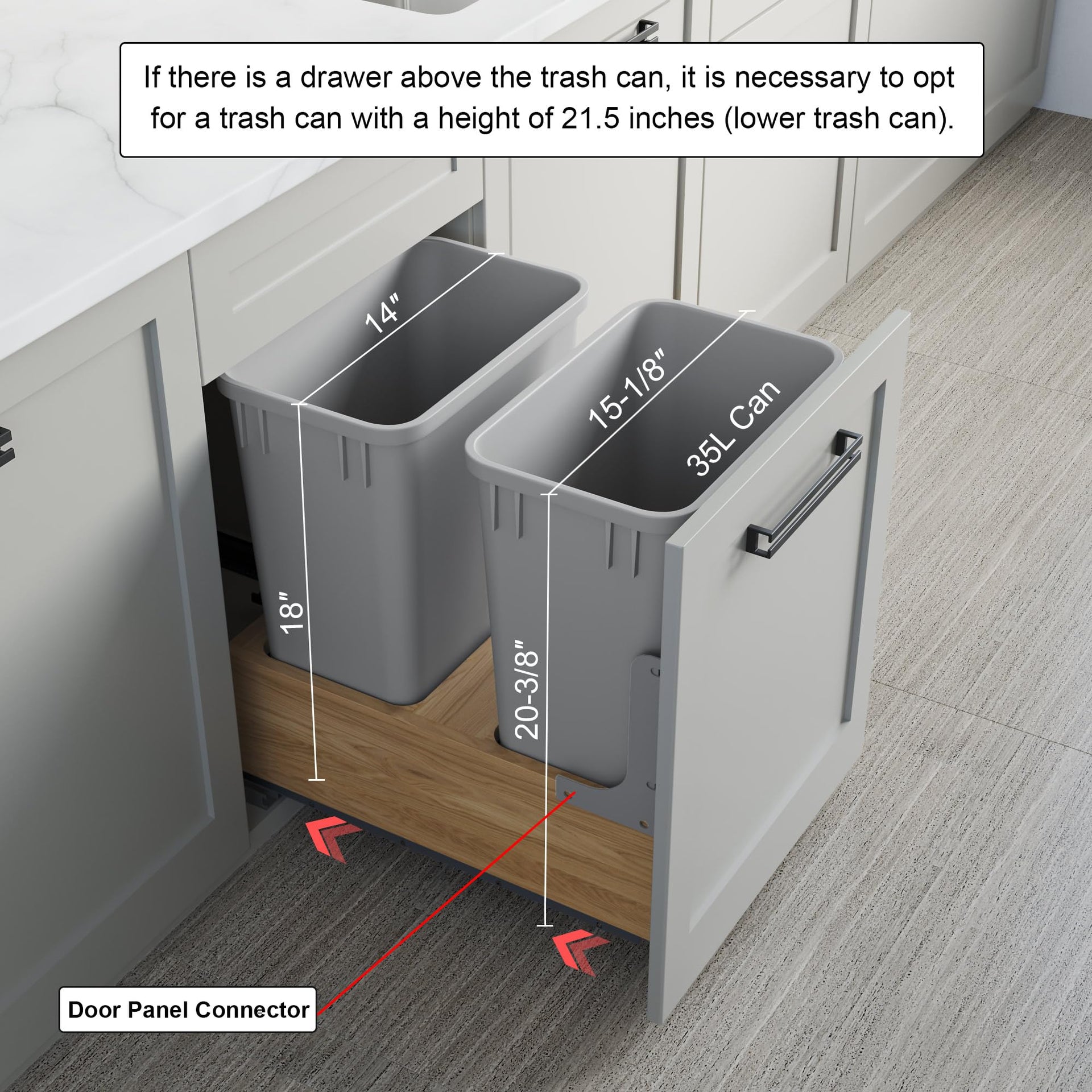 Dowell B18 B21 Wood Base Wastebasket Pullout with Two 35Qt Plastic Bins