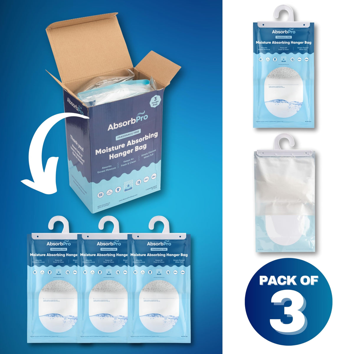 Moisture Absorbing Hanger Bag Fragrance Free (3 Count)