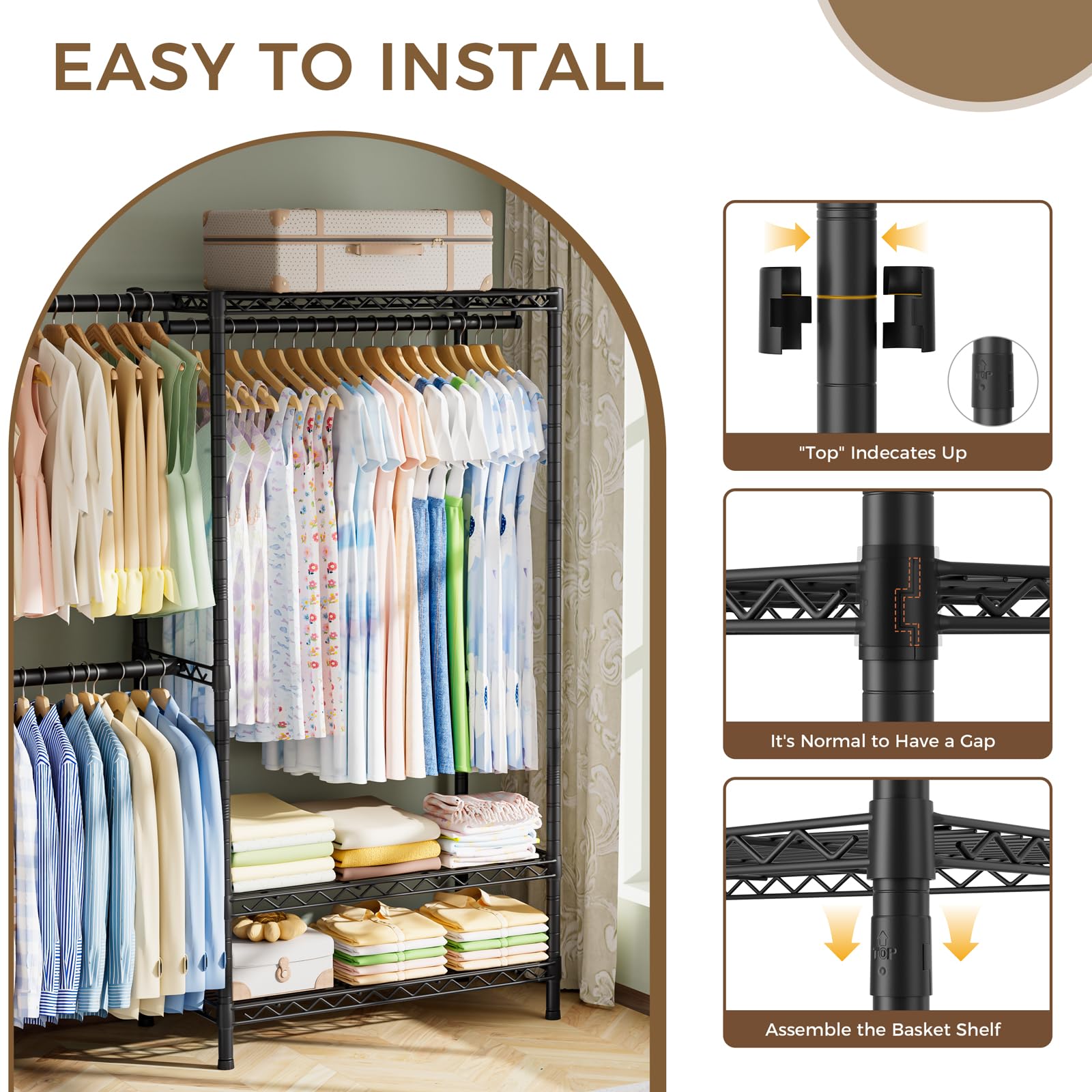 Heavy Duty Clothes Rack Metal Wardrobe with Adjustable Wire Shelves