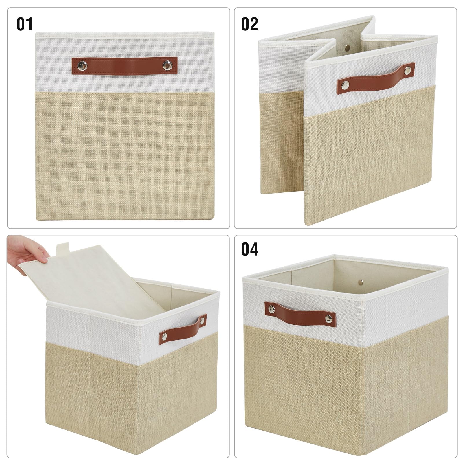 Collapsible Fabric Storage Cube Bins with 2 Reinforced PU Handles (4 Count)