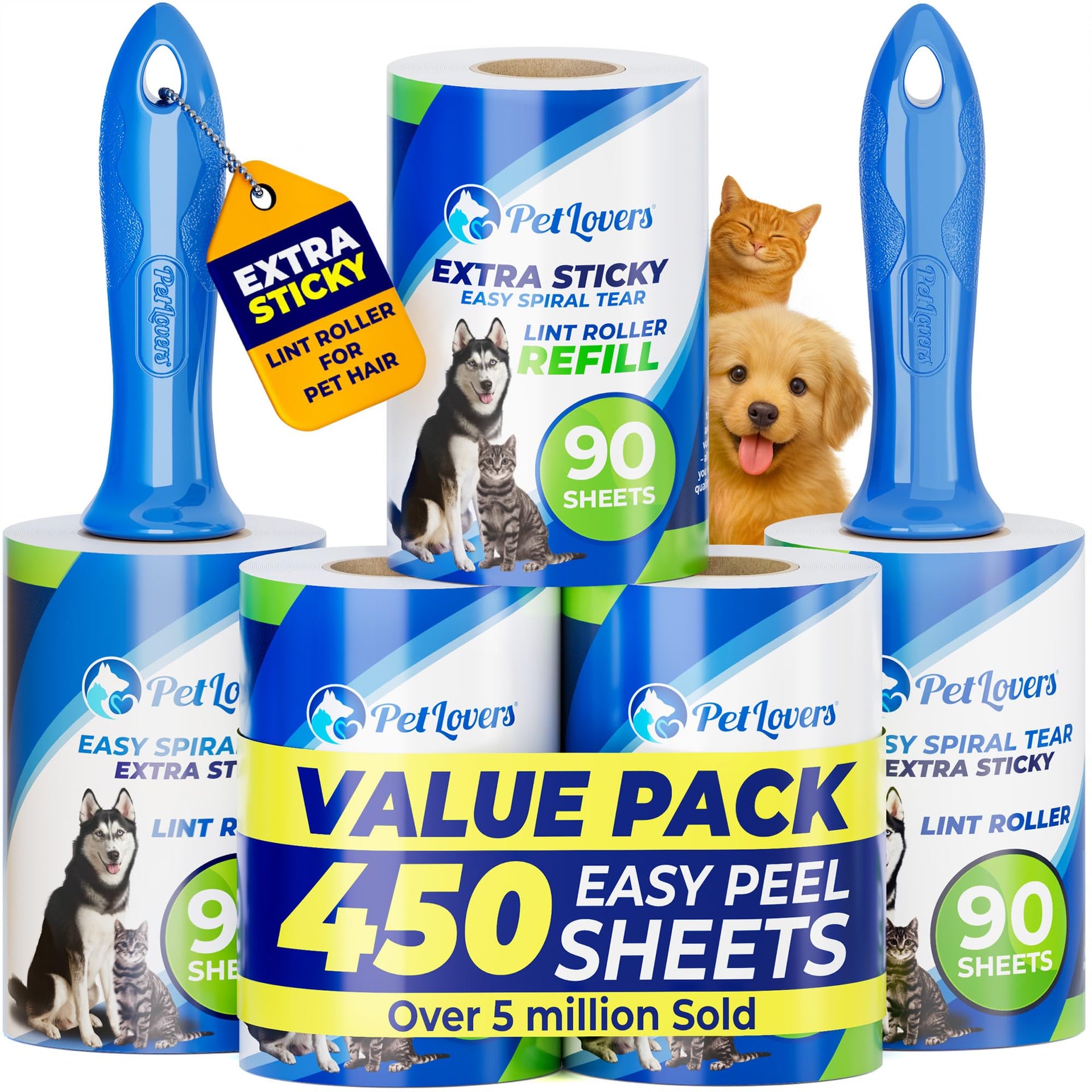 Extra Sticky Lint Roller Mega Value Set 450 Sheets for Pet Hair Removal and Clothes