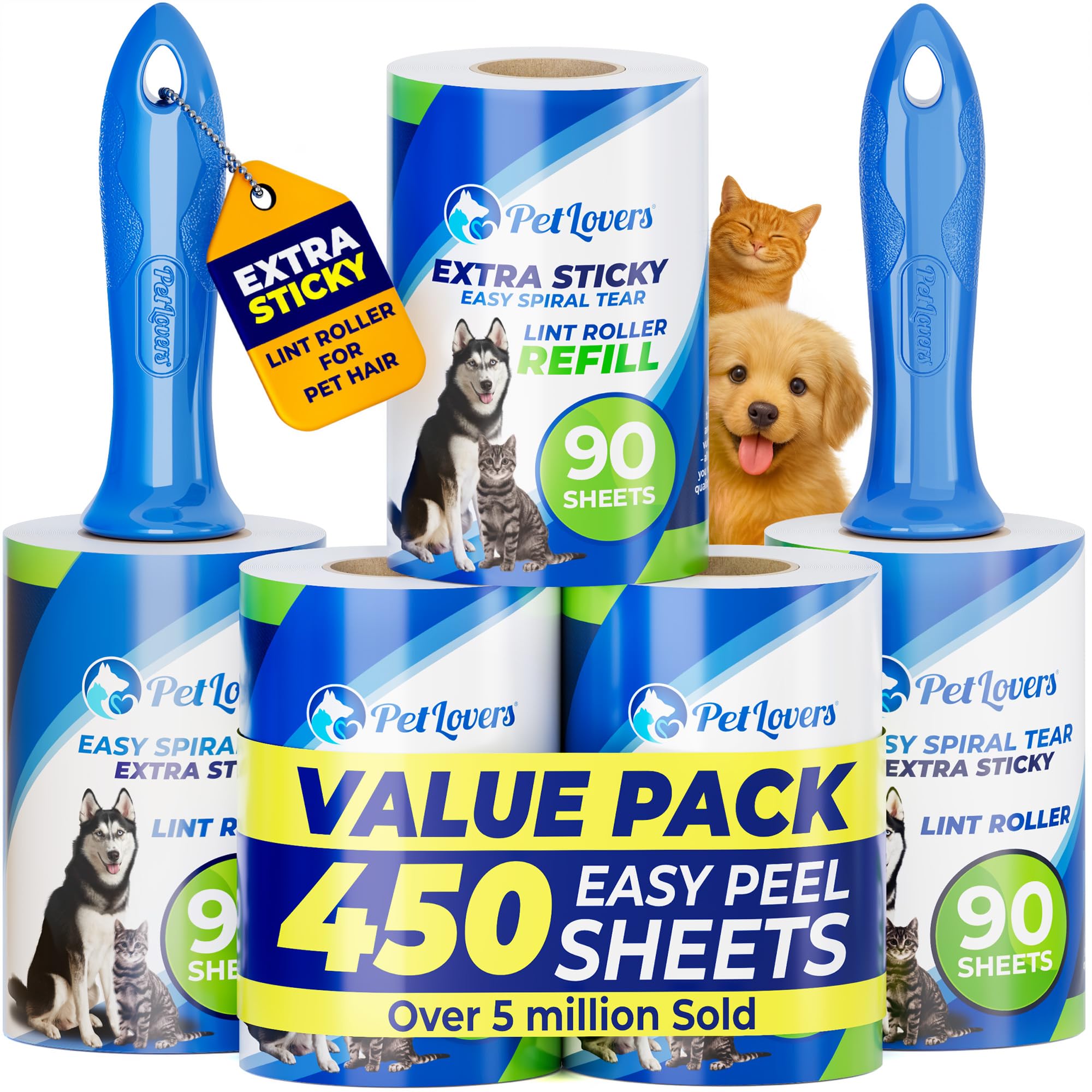 Extra Sticky Lint Roller Mega Value Set 450 Sheets for Pet Hair Removal and Clothes