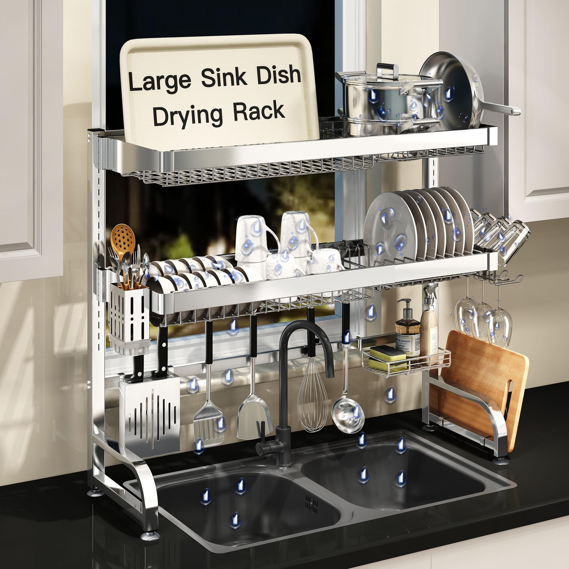 3 Tier Extra Large Stainless Steel Over The Sink Dish Drying Rack