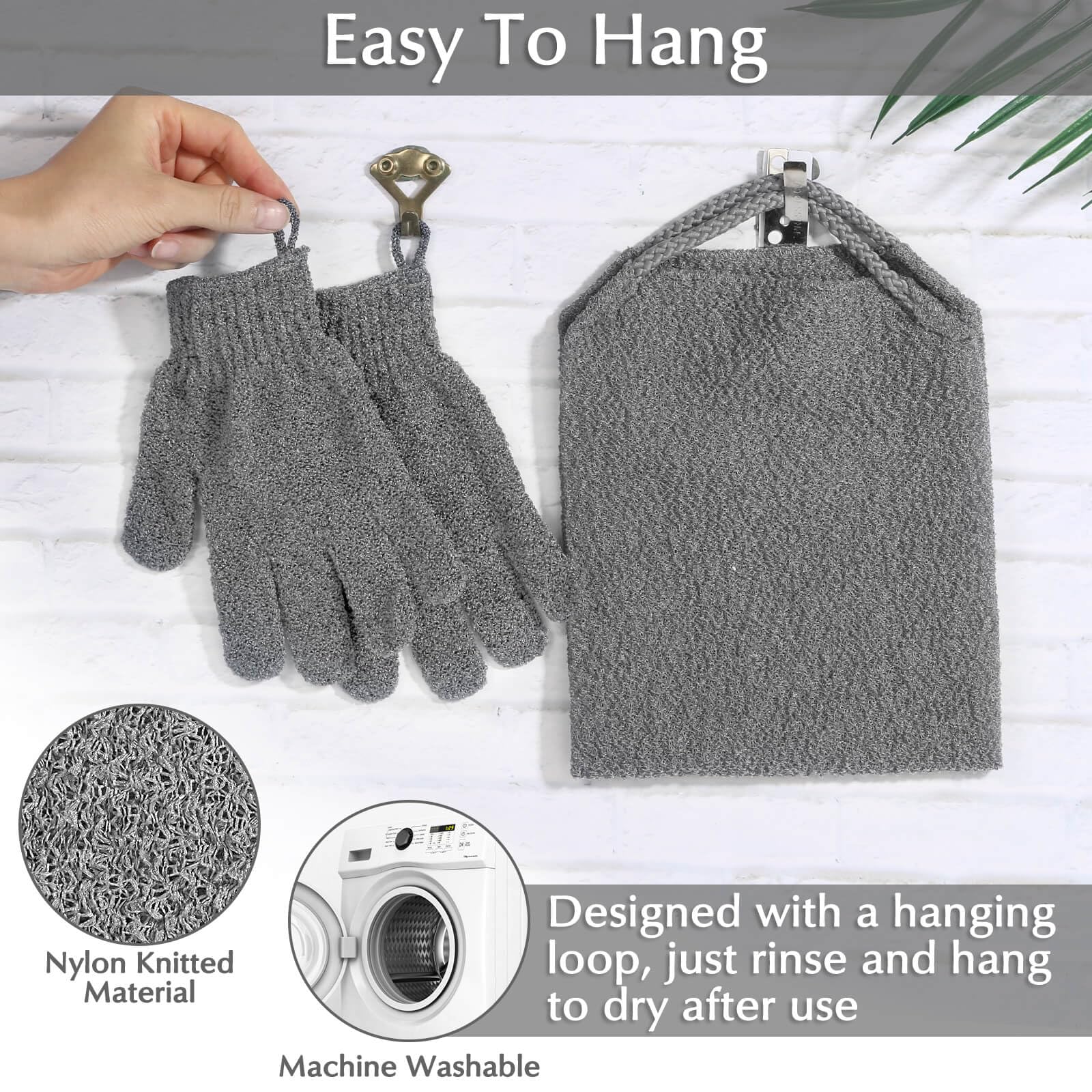 Exfoliating Back Scrubber Bath Gloves Set (3 Count)