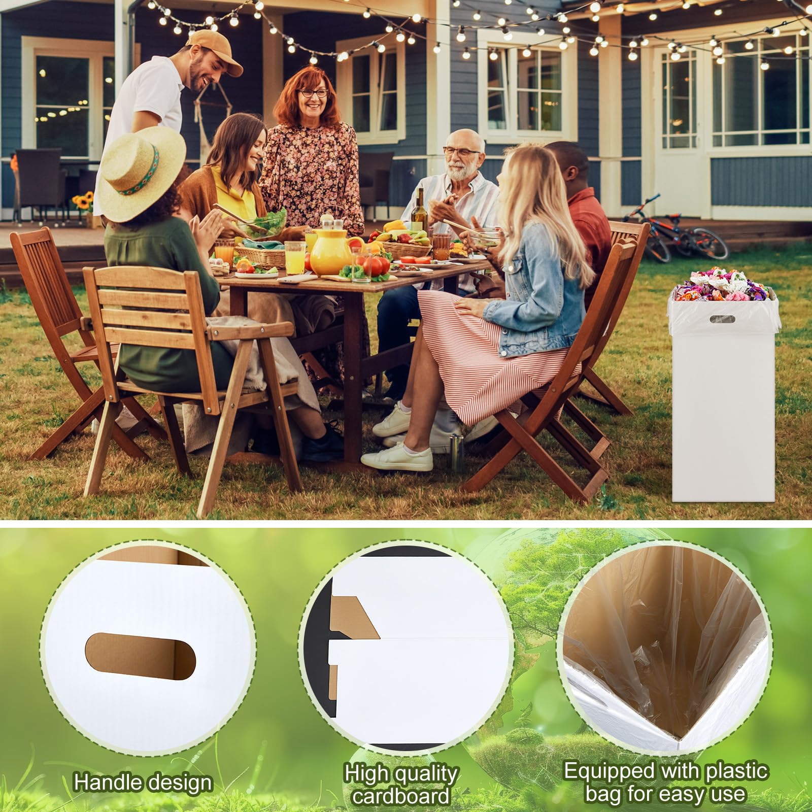 10 Pack 30 Gallon Recycling Bins Cardboard Trash Cans Disposable and Reusable Corrugated Cardboard Cans Bulk with 20 Garbage Bags for Parties Events (10 Count)