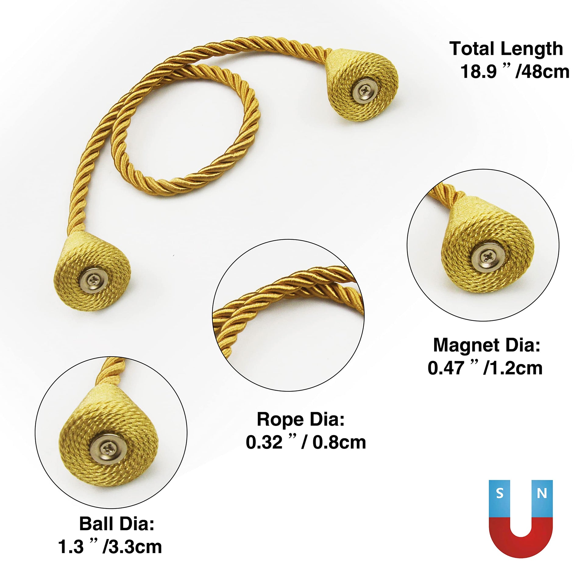 Magnetic Curtain Tiebacks Rope Decorative Holdbacks for Drapes Nieffeiy