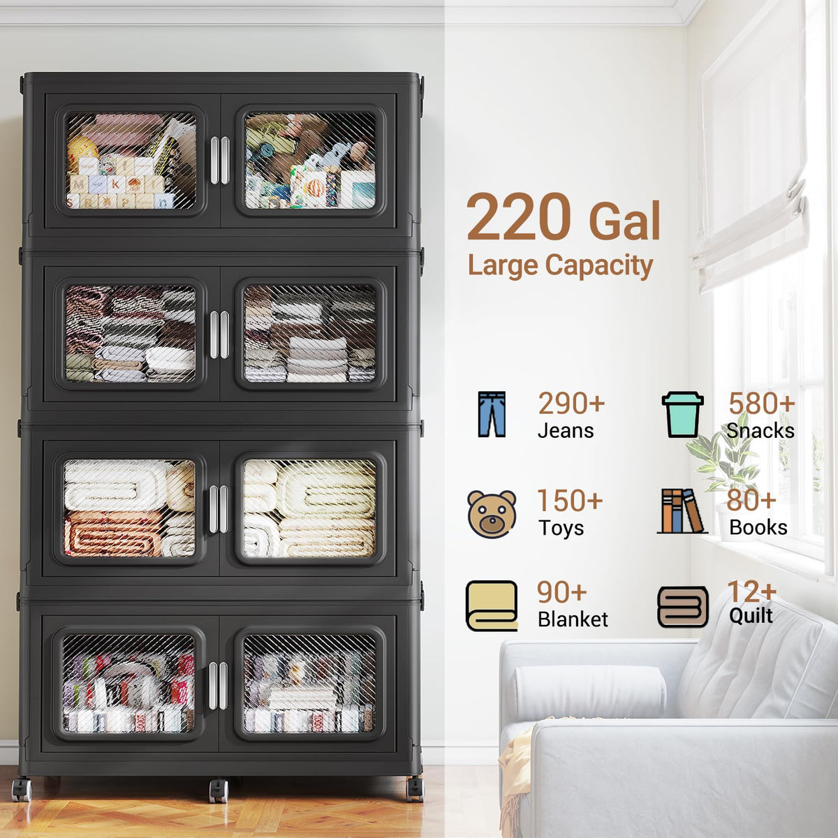 880 Qt Extra Large Stackable Storage Bin with Lids (4 Count)