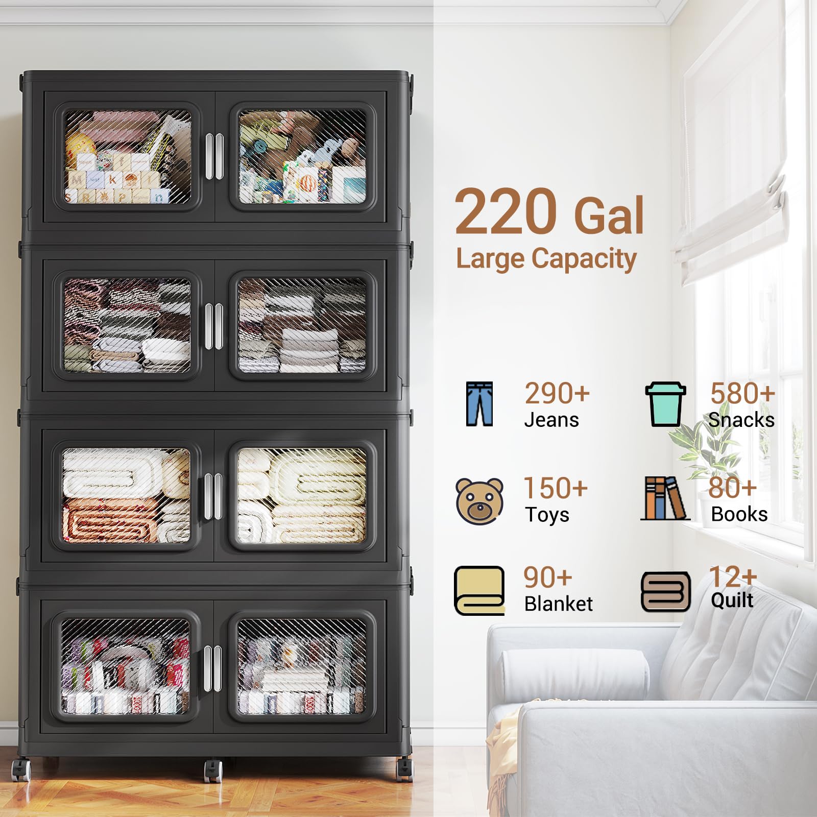880 Qt Extra Large Stackable Storage Bin with Lids (4 Count)