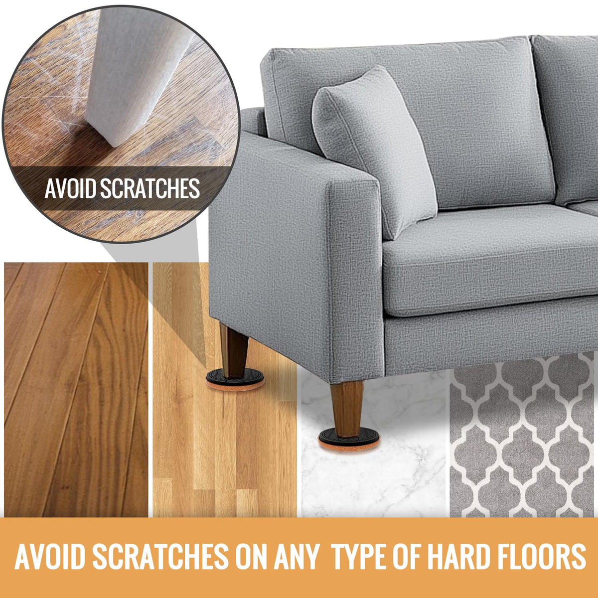 Felt Furniture Sliders for Hardwood Floors (4 Count)