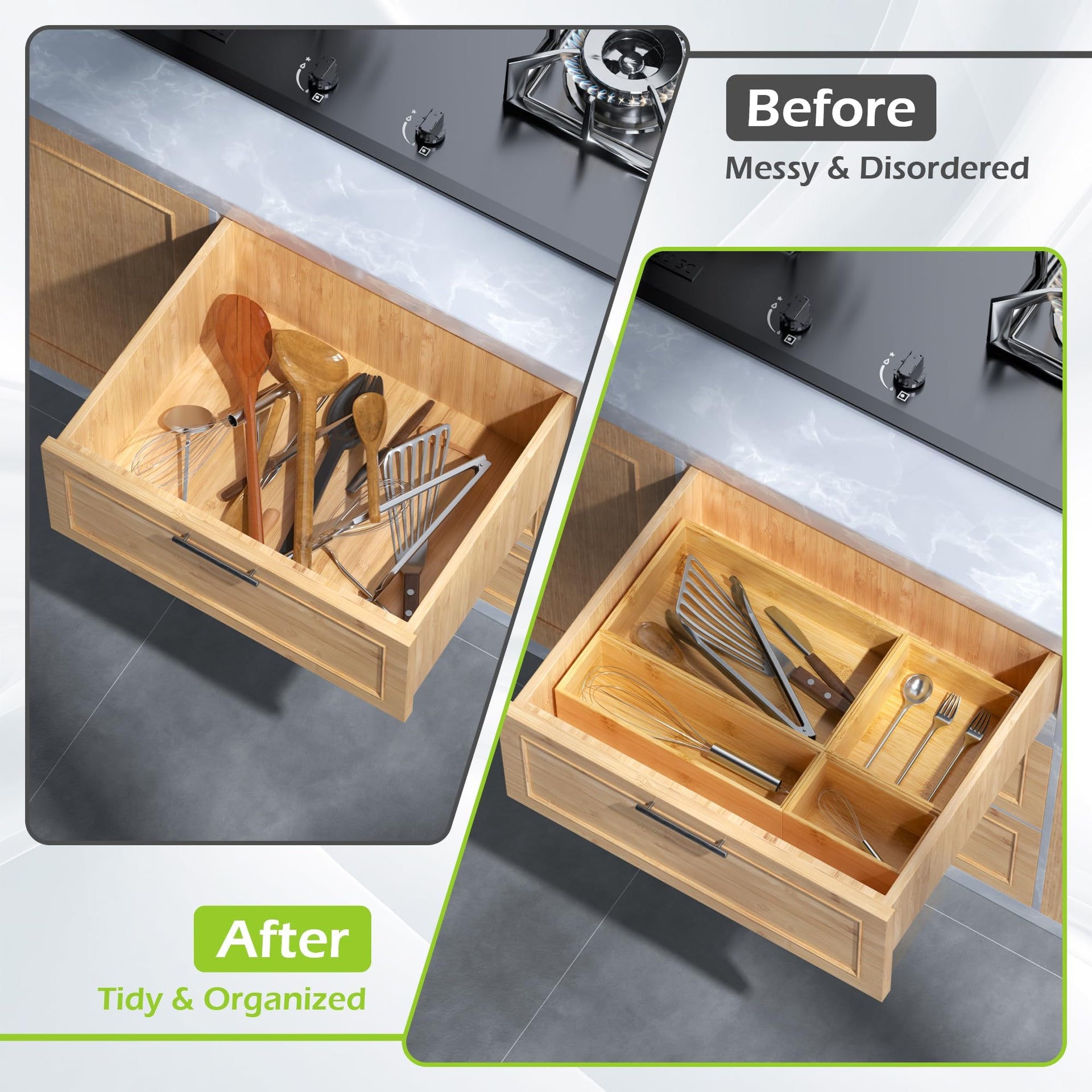 Bamboo Drawer Organizer Boxes (8 Count)