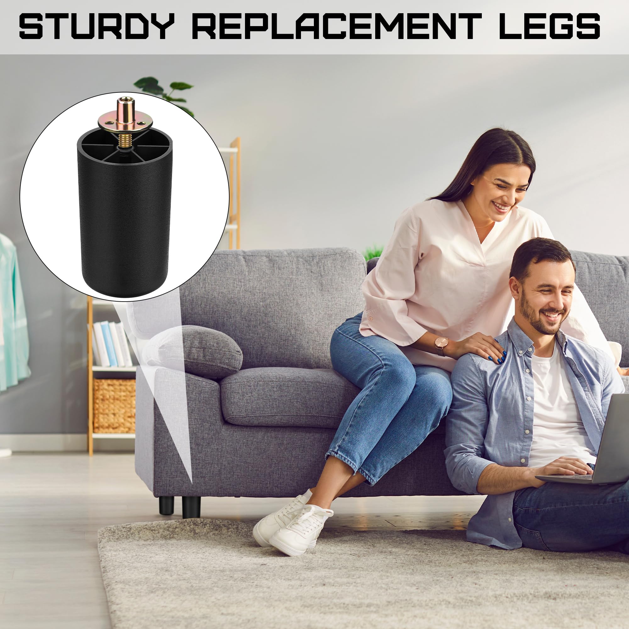 8 Pack 3 Inch Plastic Furniture Legs with M8 T (8 Count)