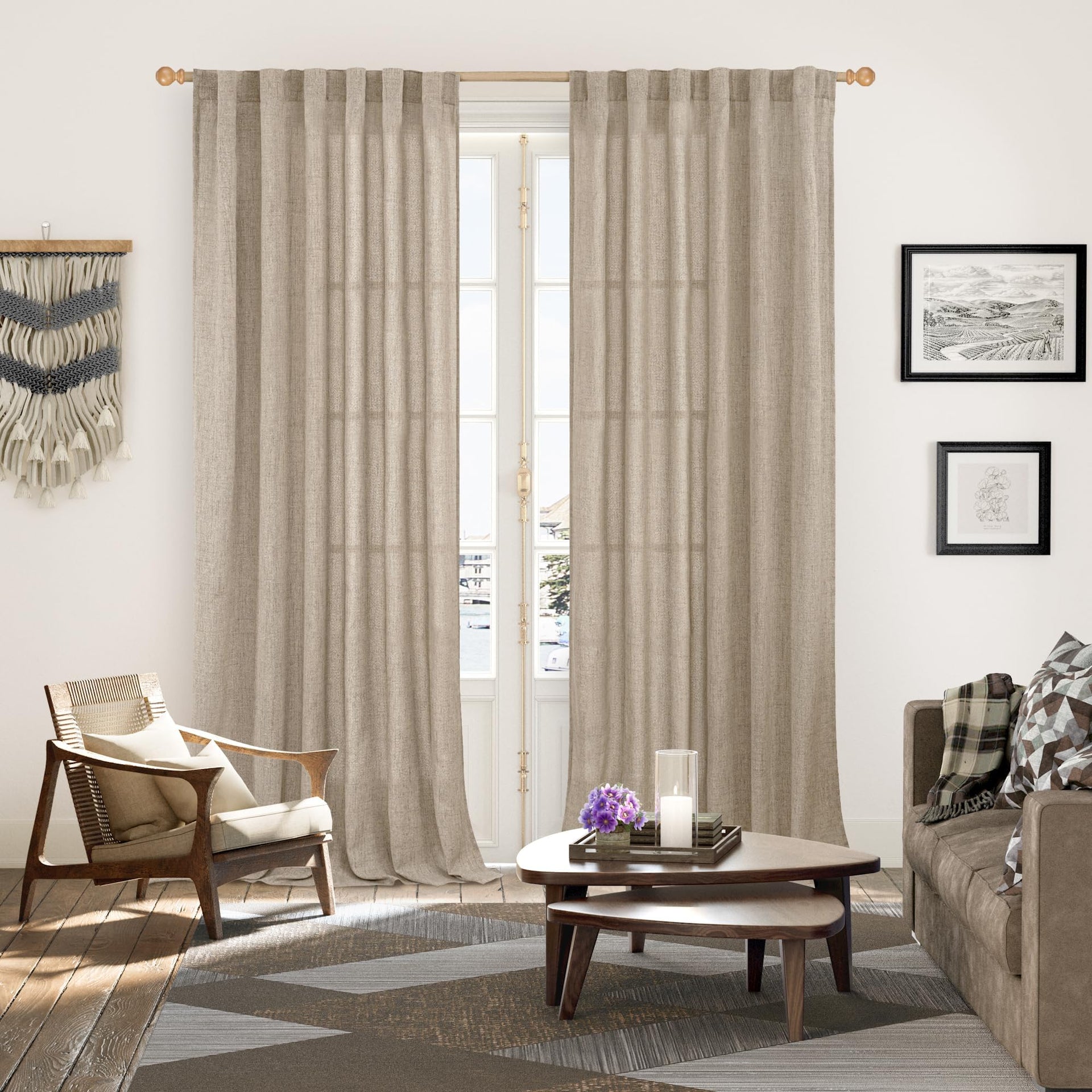 Extra Long Linen Curtains 108 Inch Length for Living Room (2 Count)