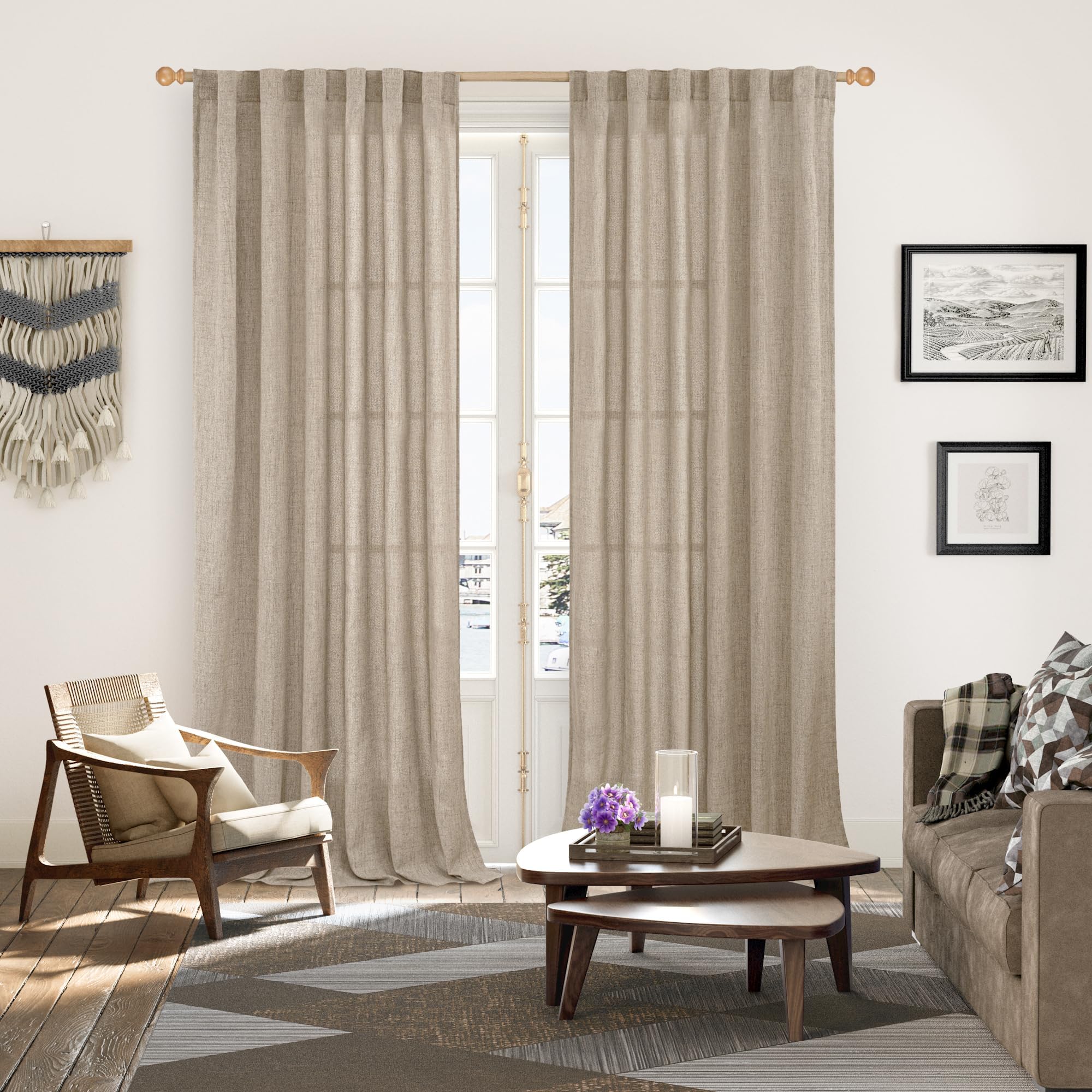 Extra Long Linen Curtains 108 Inch Length for Living Room (2 Count)