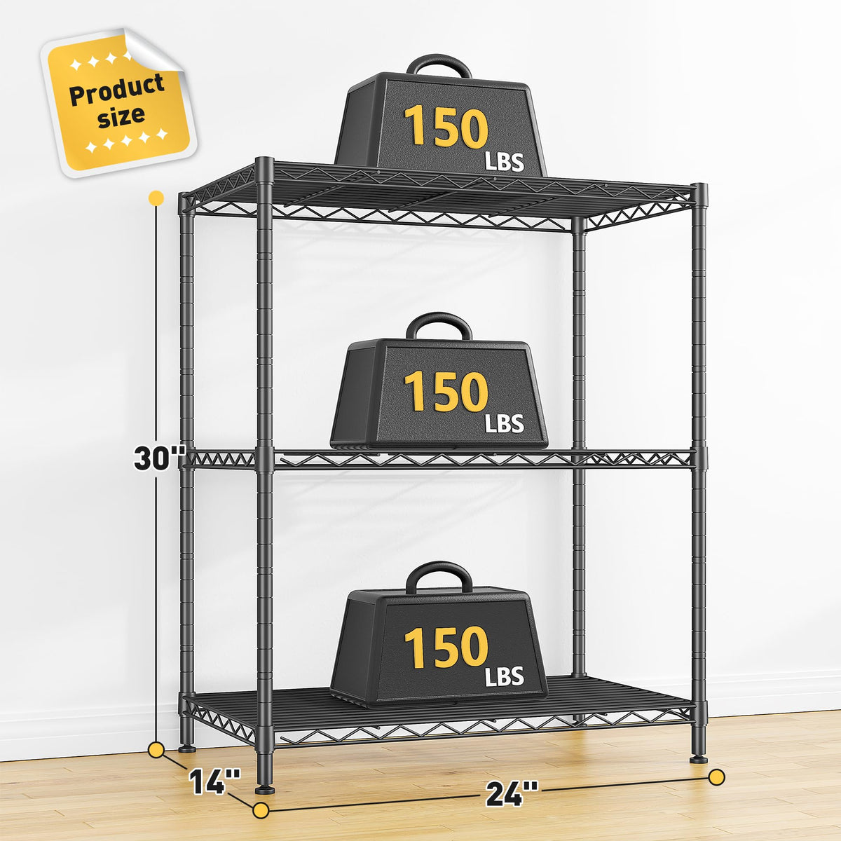 3 Tier 450LBS Adjustable Wire Shelving Unit for Kitchen (2 Count)