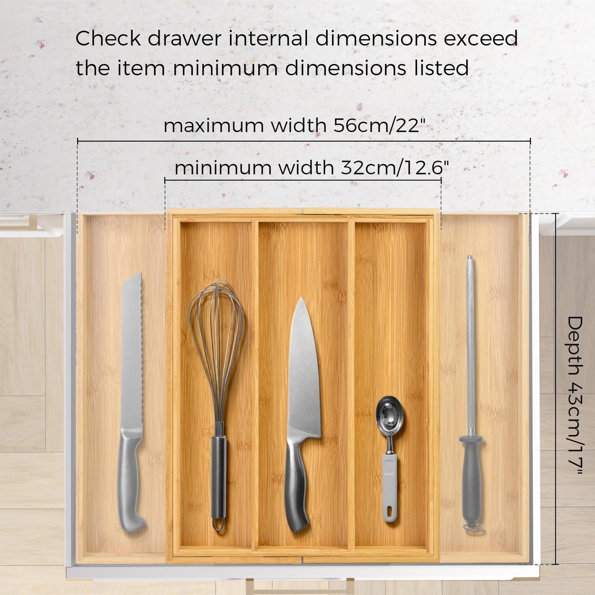 Bamboo Expandable Kitchen Drawer Organizer Silverware Utensil Tray
