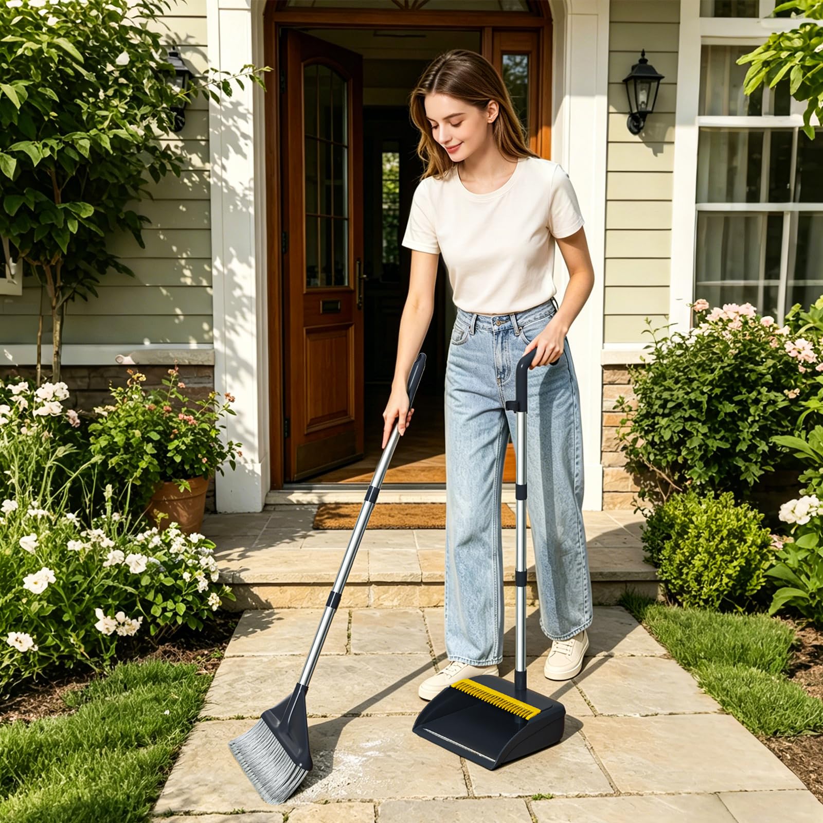 Broom and Dustpan Set with 52" Long Handle