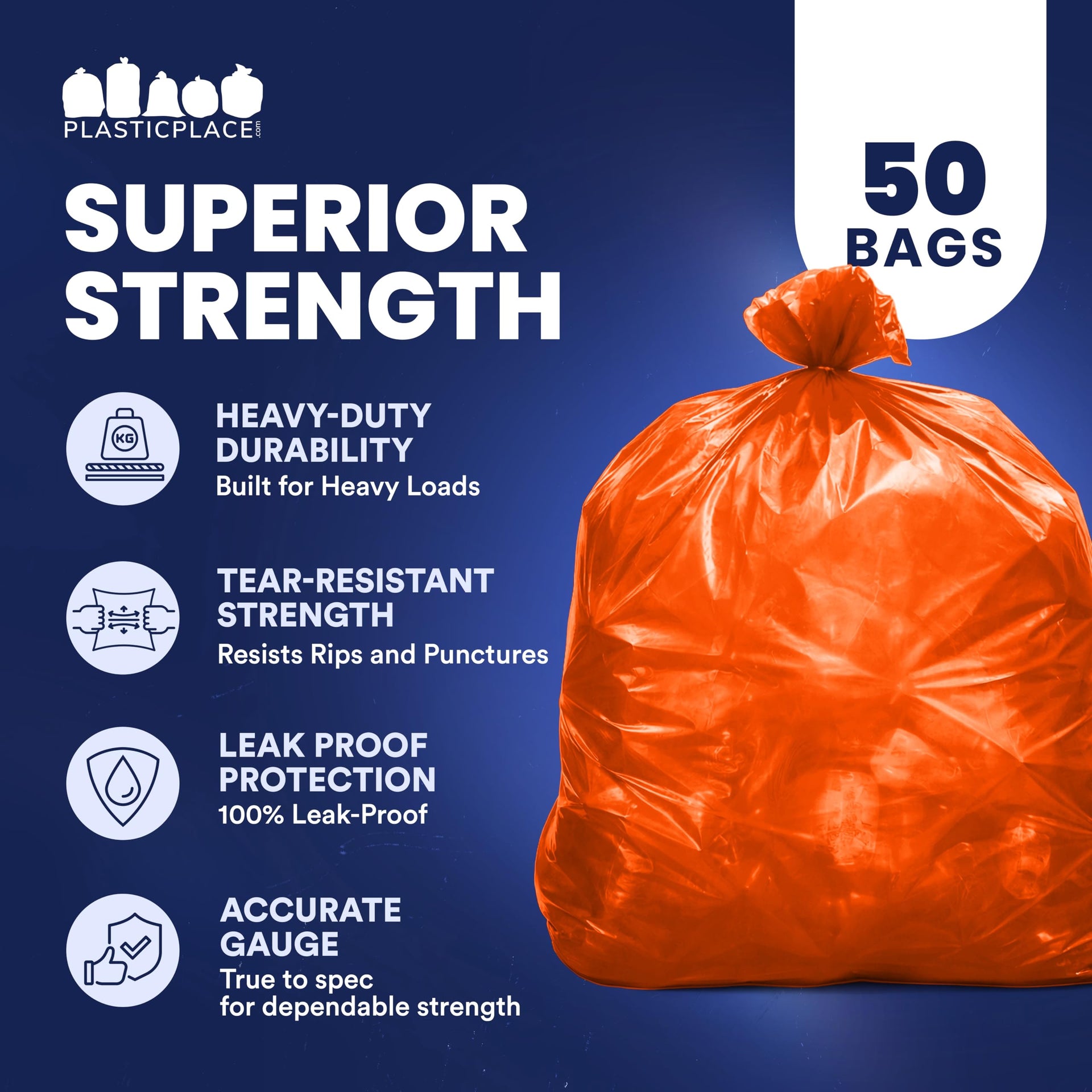 55 60 gallon Trash Bags │ 1.2 Mil │ Orange Heavy Duty Garbage Can Liners │ 38” x 58” (50 Count)