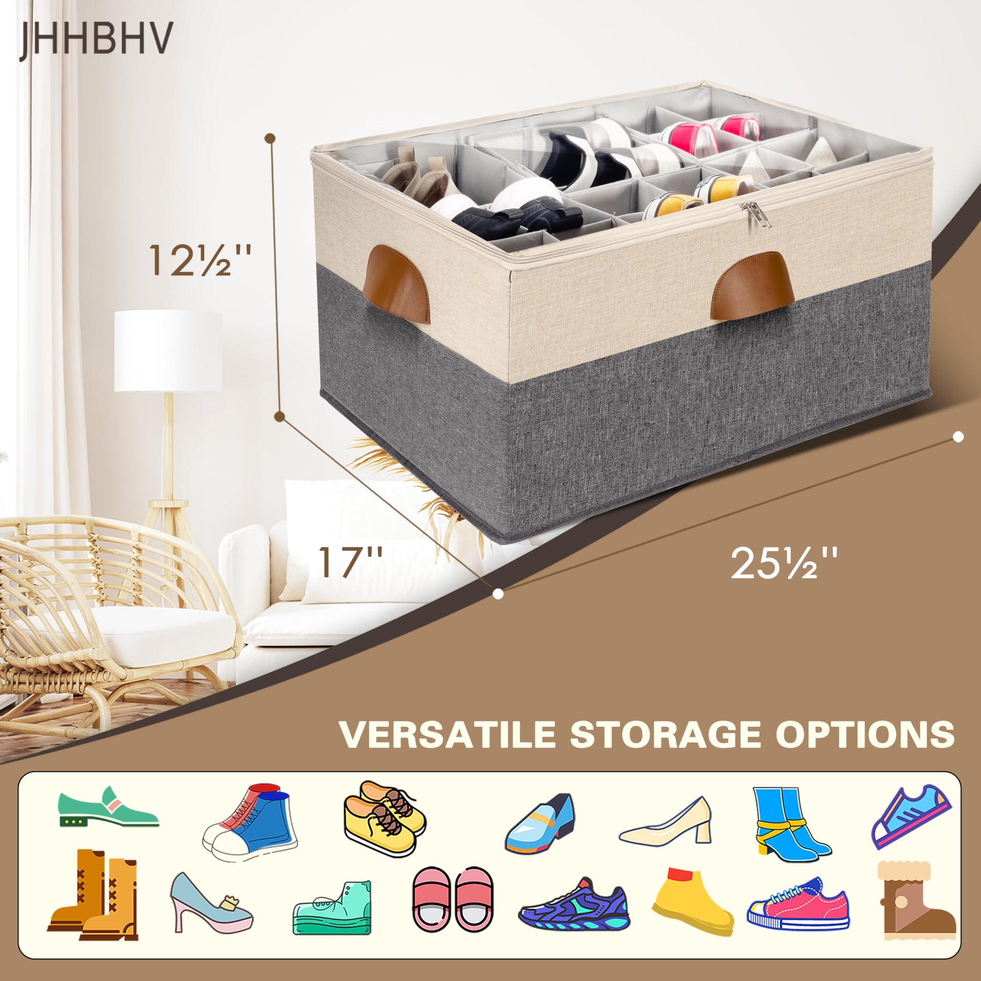 1 Pack Shoe Organizer for Closet with Adjustable Divider Shoe Storage Box