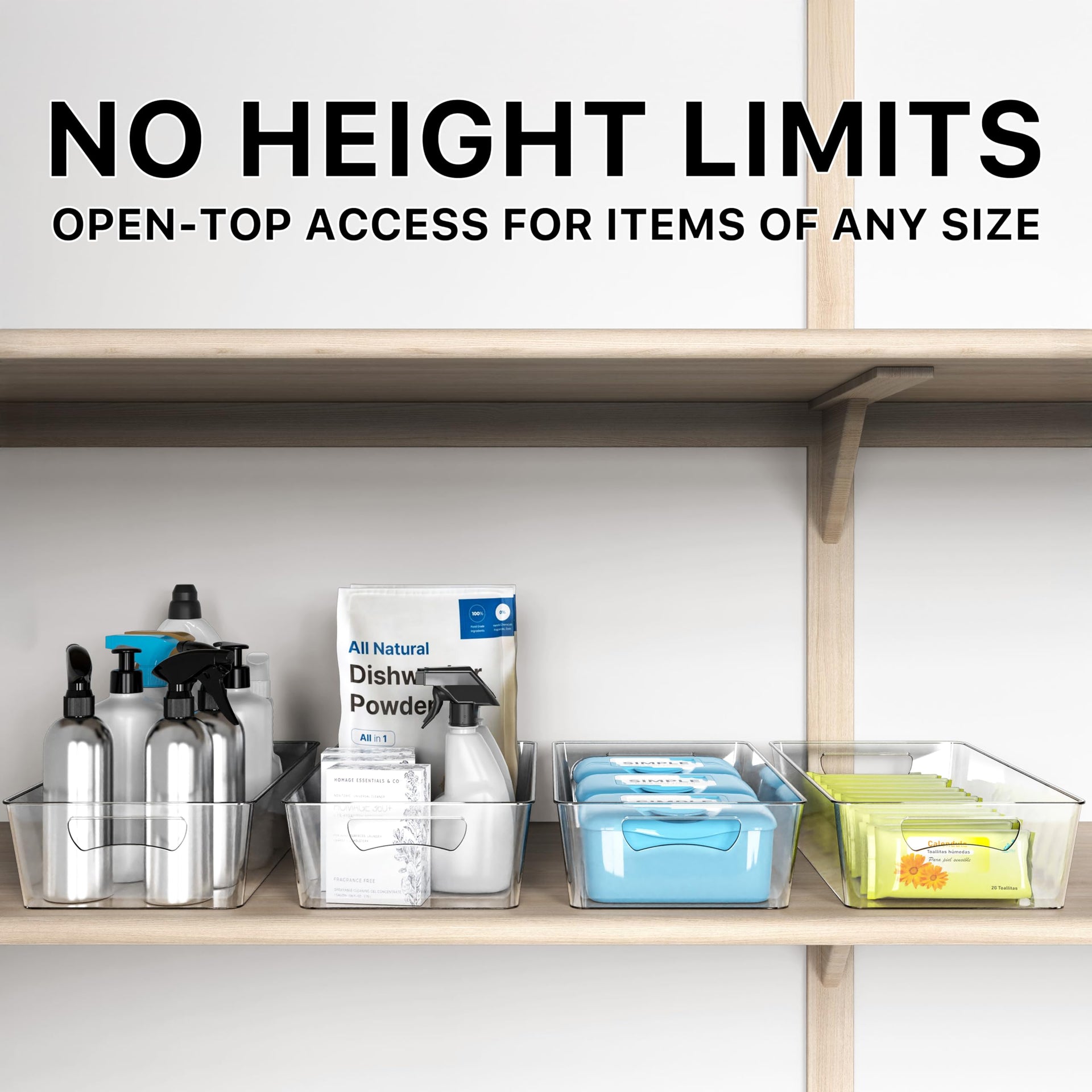 4 Pcs Kitchen Clear Bin Storage Organizer 15" x 8" x 3.75" (4 Count)