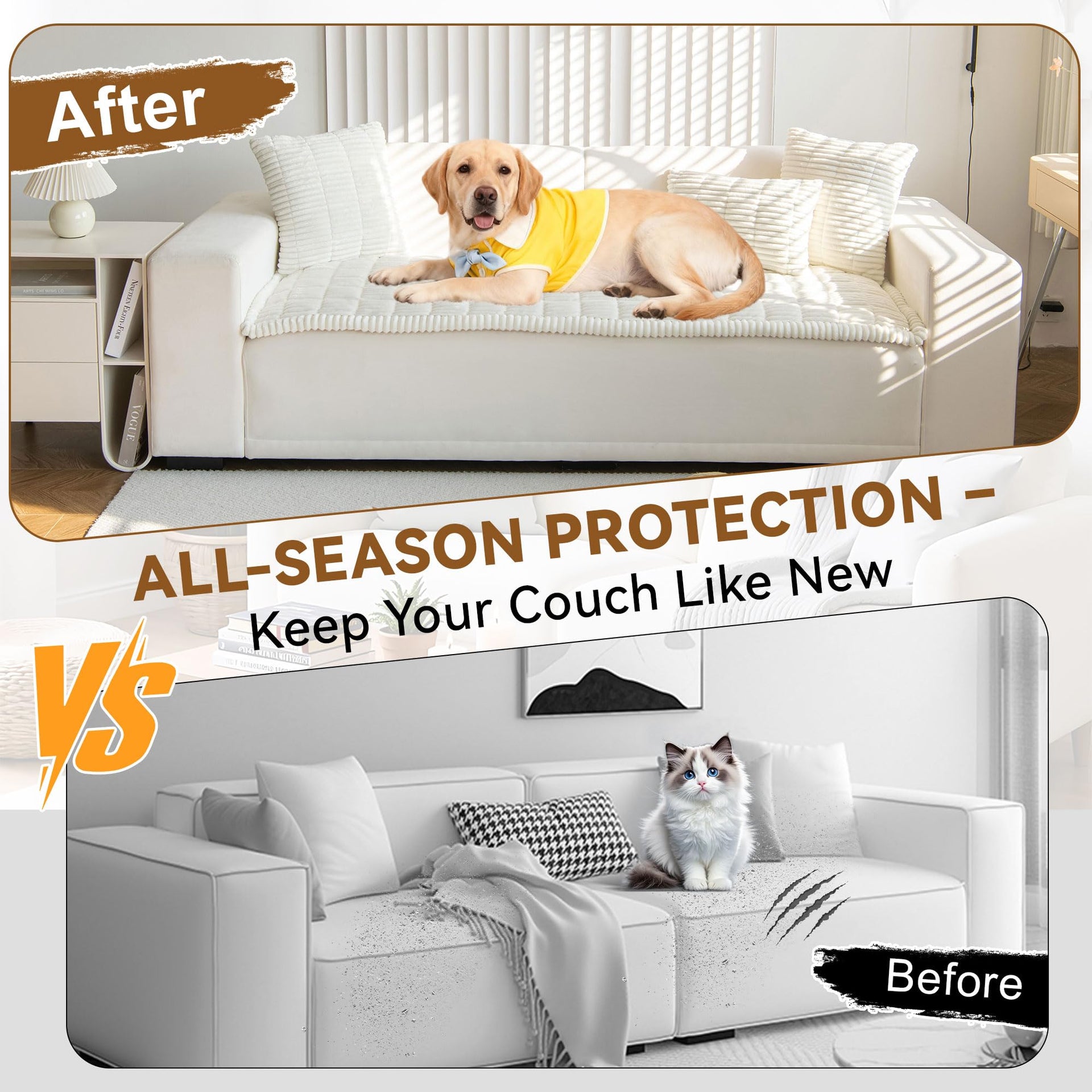 Washable Couch Covers for 3 Cushion Sofa Non Slip Pet Dog Sofa Cover (9 Ounce)