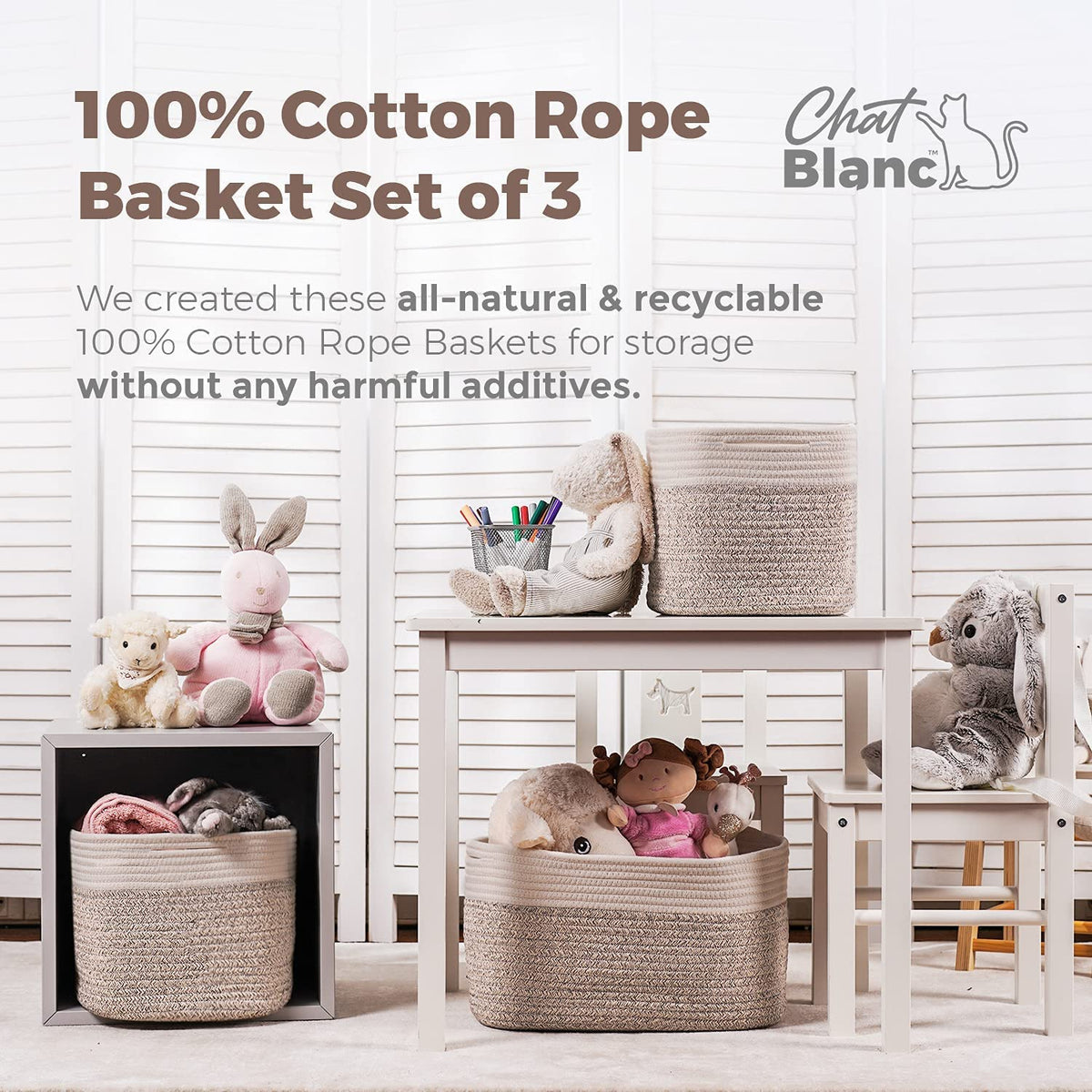 Cotton Rope Baskets for Organizing (3 Count)