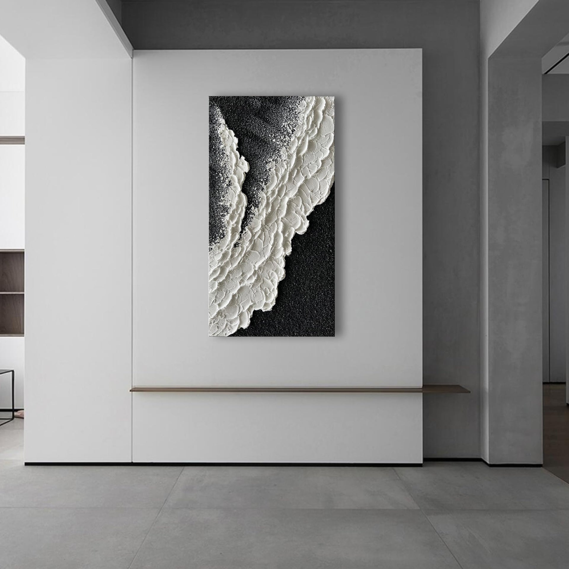 24x48 Inch Hand Painted 3D Ocean Wave Landscape Oil Painting Black and White Abstract Canvas Art Mural Family Wall Decoration Art