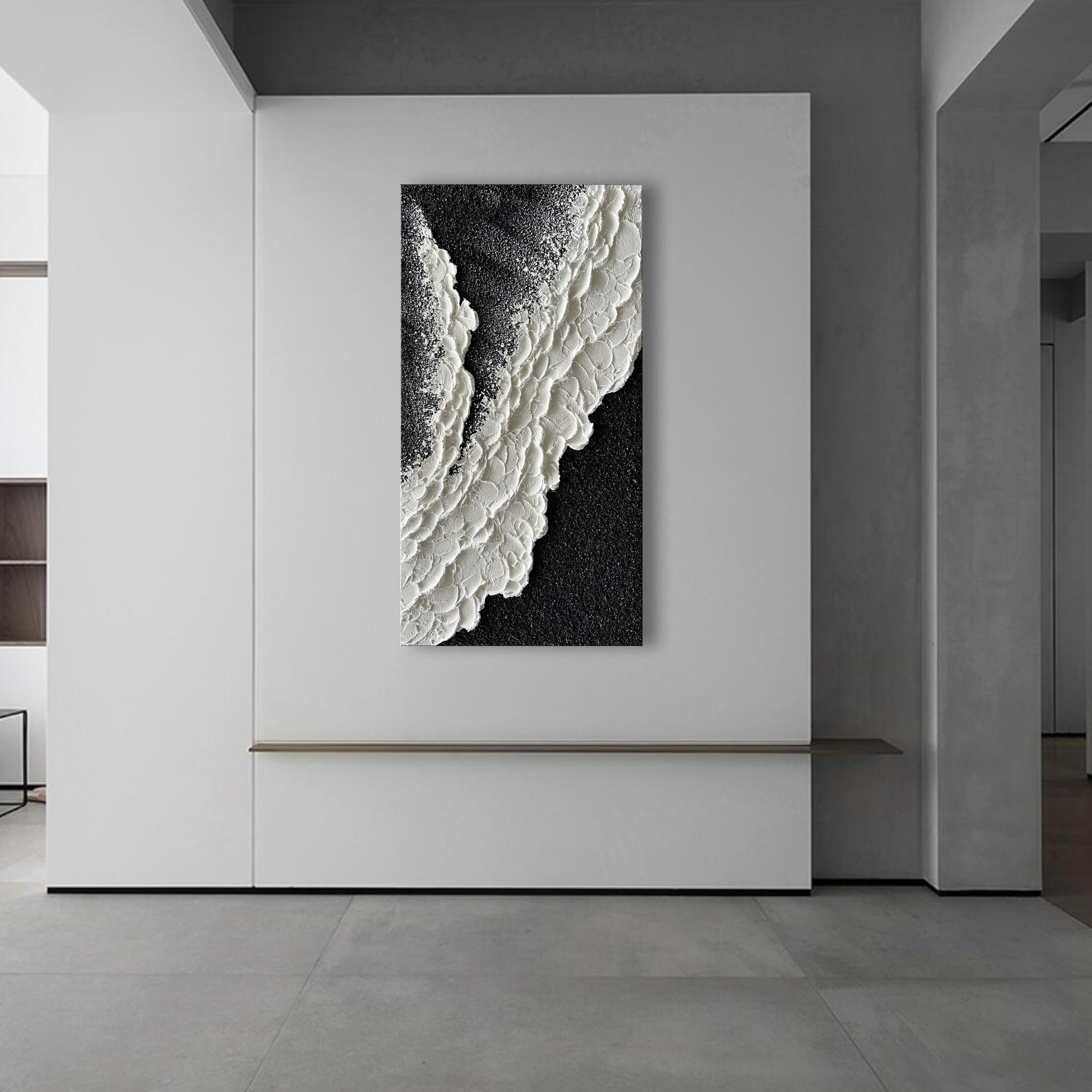 24x48 Inch Hand Painted 3D Ocean Wave Landscape Oil Painting Black and White Abstract Canvas Art Mural Family Wall Decoration Art