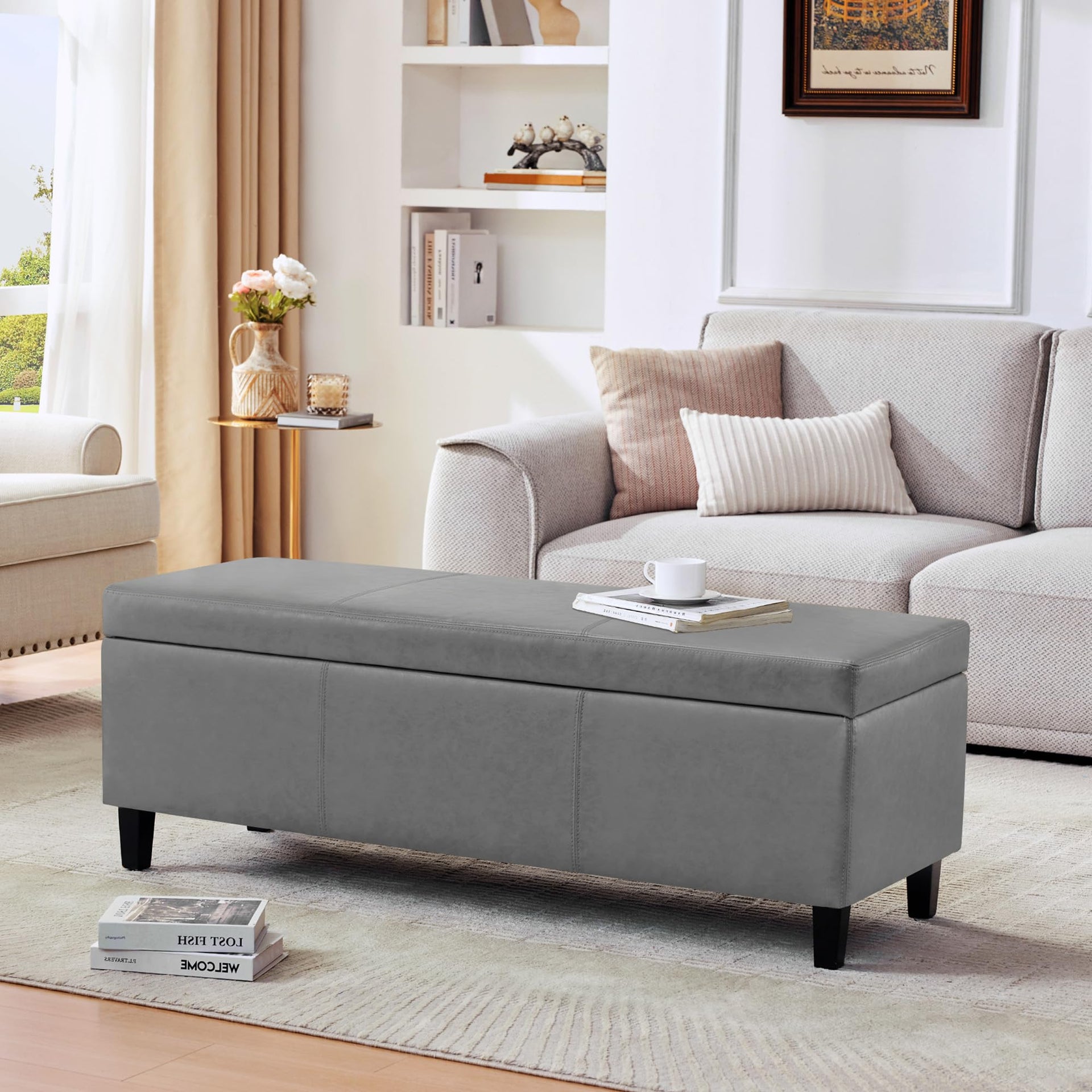 Storage Ottoman Bench 50.3" Faux Leather Upholstered End of Bed Bench