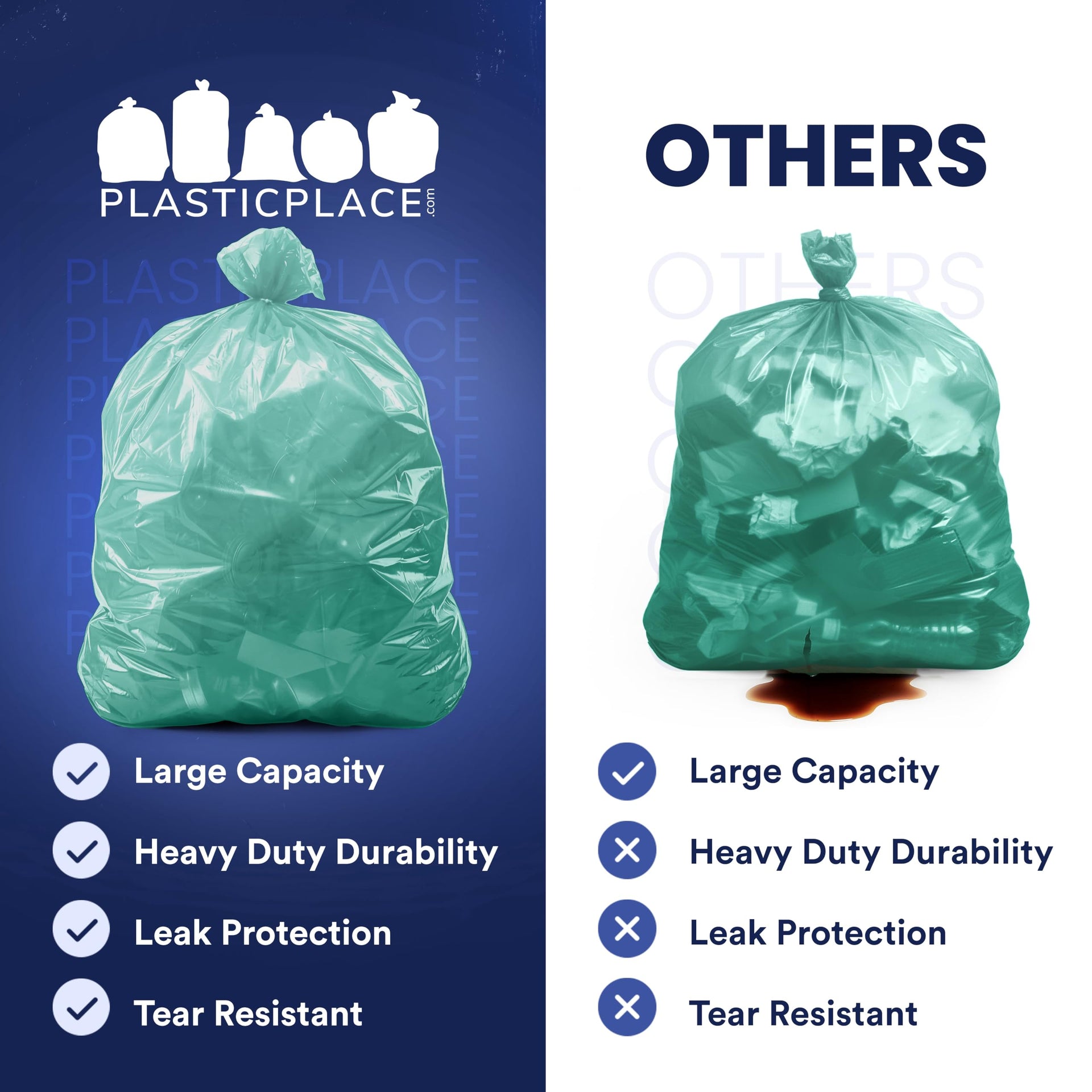 55 60 gallon Trash Bags │ 1.2 Mil │ Green Heavy Duty Garbage Can Liners │ 38” x 58” (50 Count)
