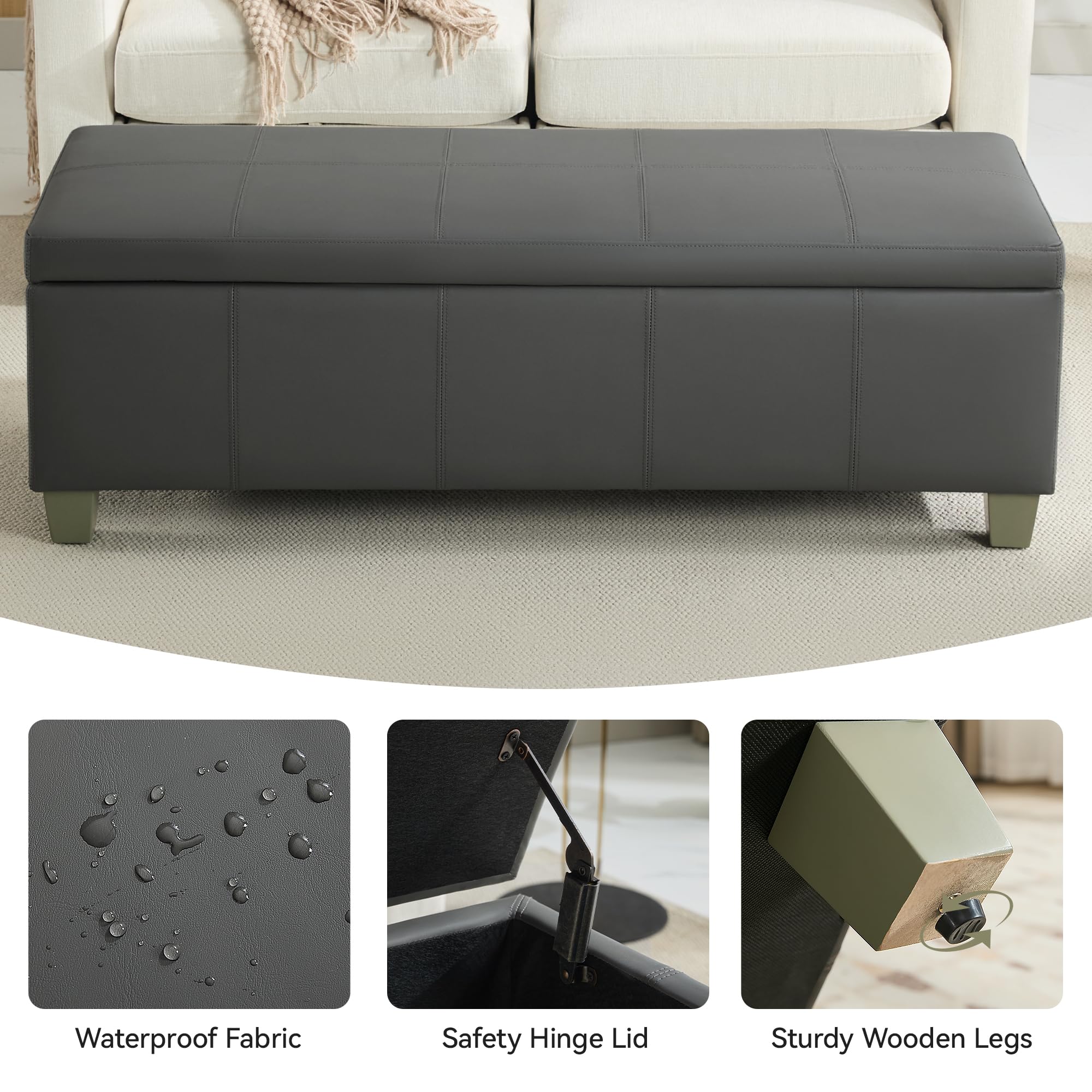 51" Faux Leather Storage Ottoman