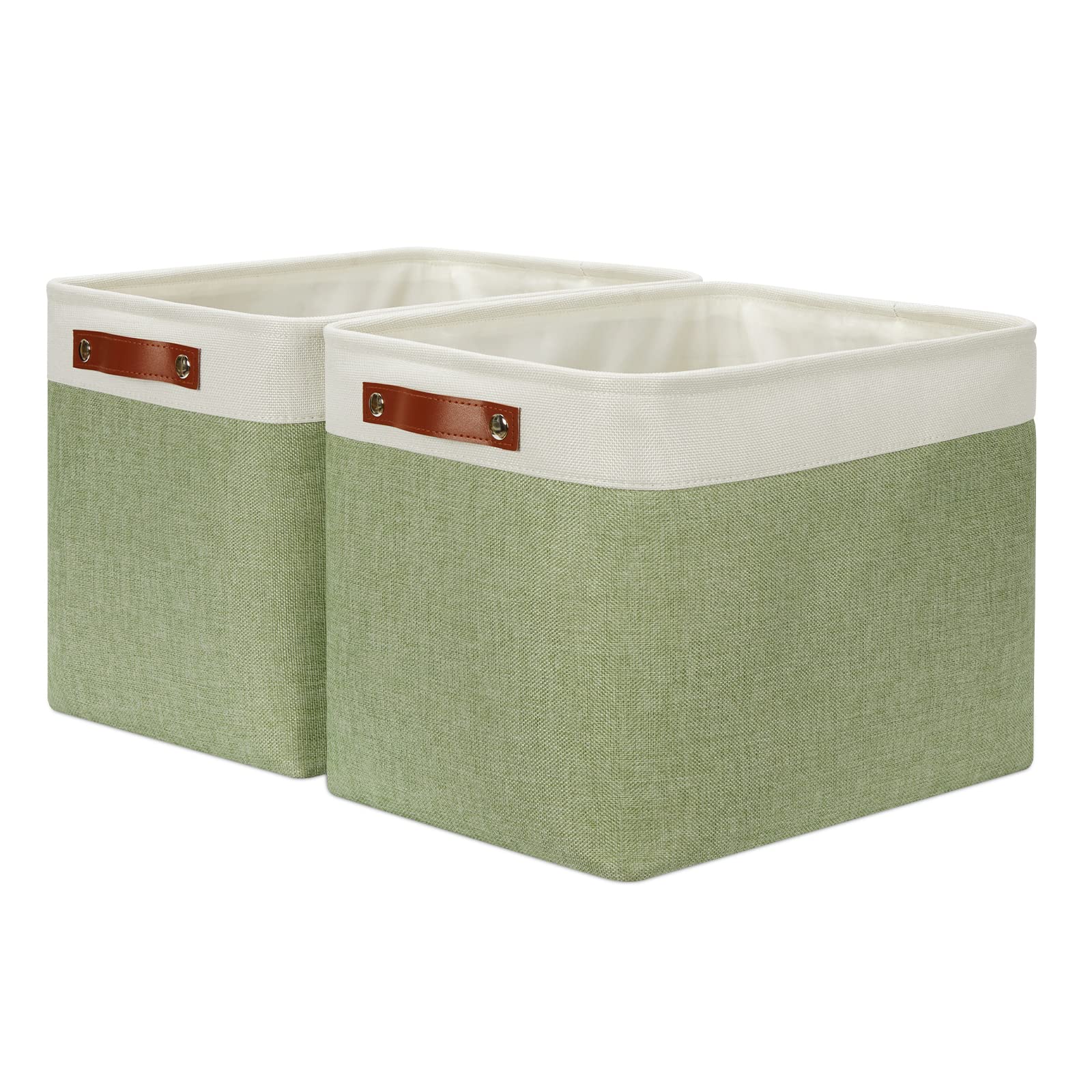2 Pack Large Storage Baskets for Organizing 16"x12"x12" Canvas Fabric Storage Basket Bins With Leather Handles for Shelf Clothes Empty Gift Basket (2 Count)