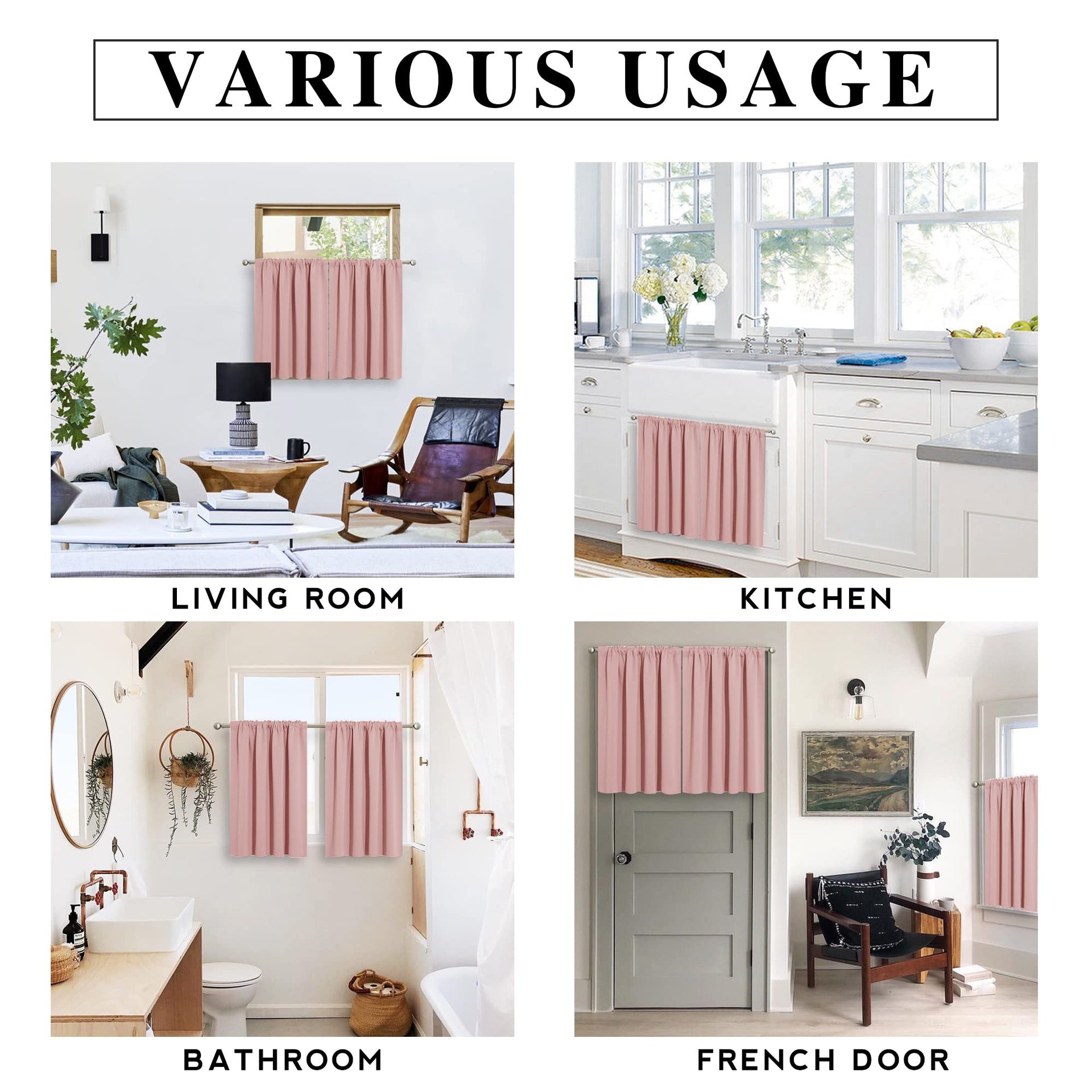 Short Peach Pink Blackout Curtains for Small Bedroom Window Cafe