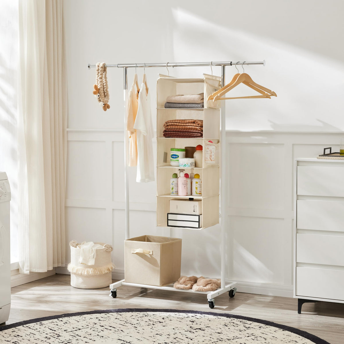 5 Tier Hanging Closet Organizer with 4 Side Pockets