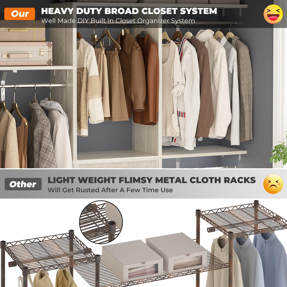5FT Small Closet System with 3 Fabric Drawers