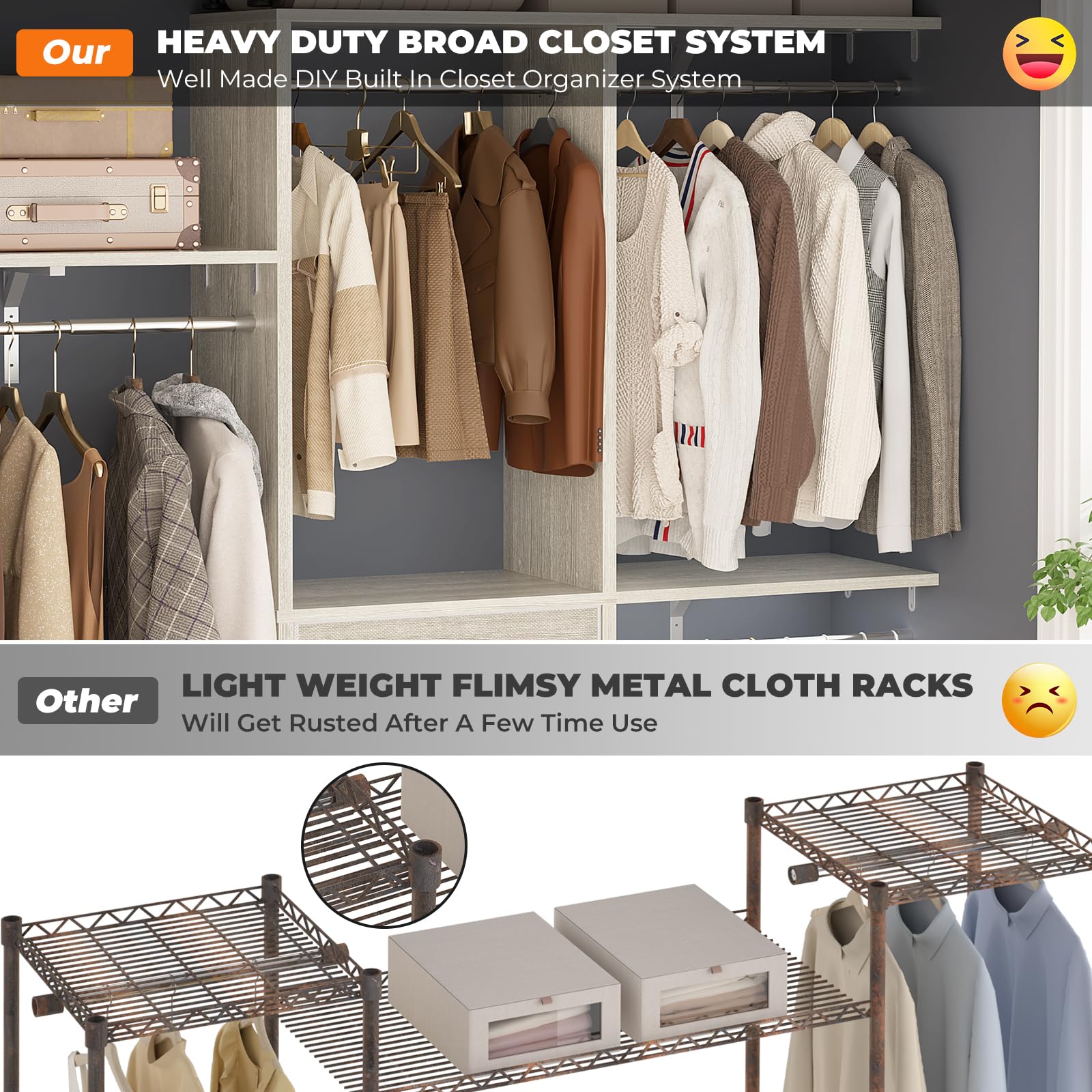 5FT Small Closet System with 3 Fabric Drawers
