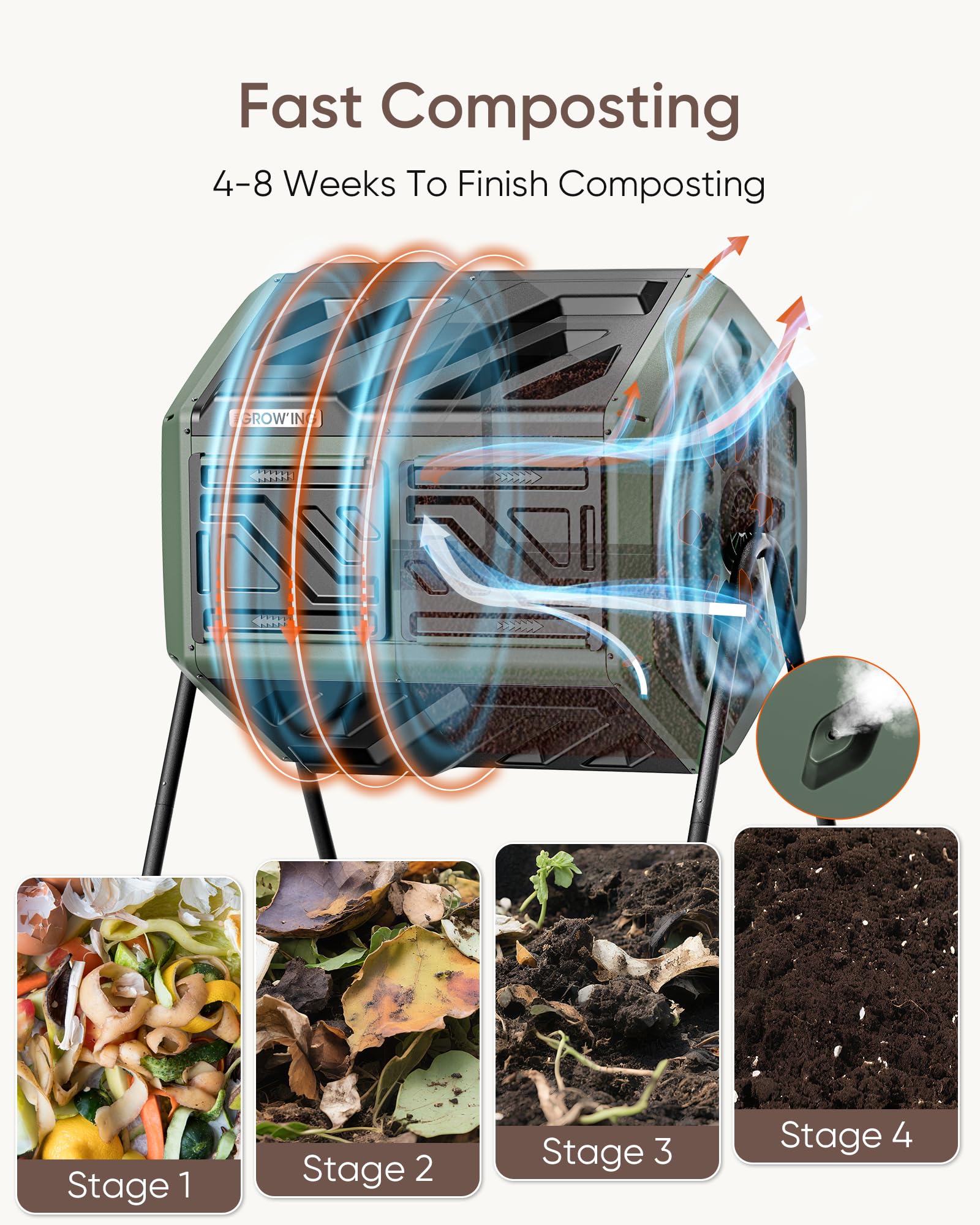 THE Growing 43 Gal Outdoor Compost Bin Tumbler for Backyard Garden