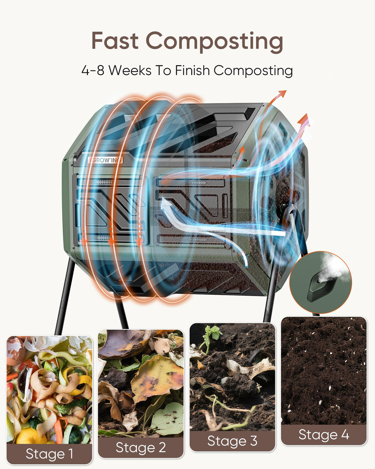 THE Growing 43 Gal Outdoor Compost Bin Tumbler for Backyard Garden