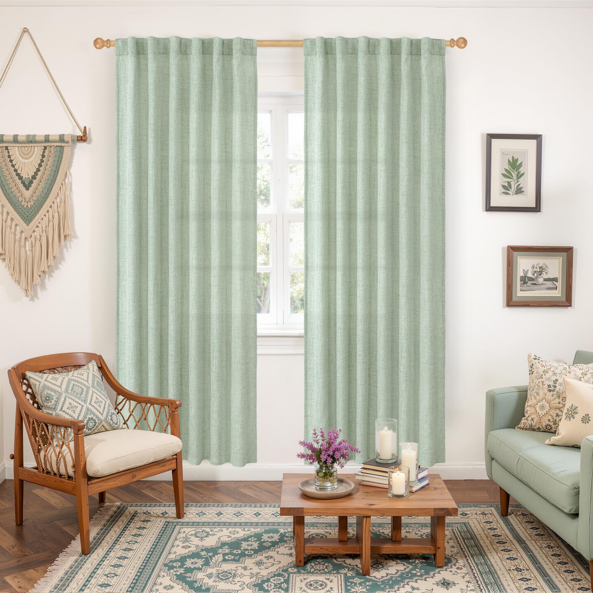 Sage Green Linen Curtains 78 Inches Long for Living Room Spring Decor (2 Count)