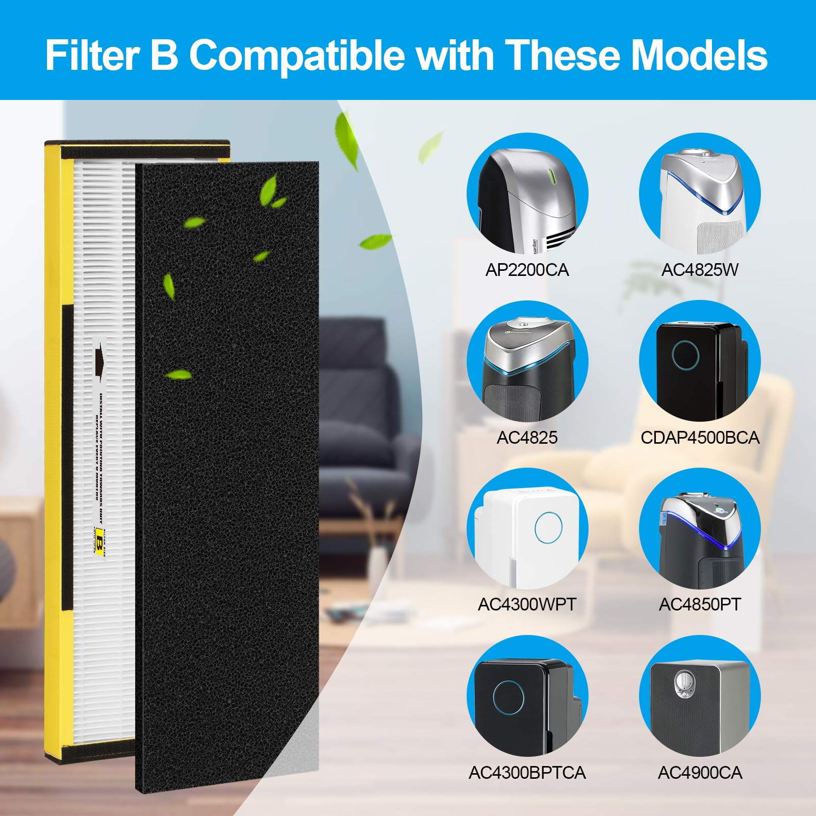 6 Packs FLT4825 H13 True HEPA Replacement Filter B Compatible with AC4300BPTCA (12 Count)