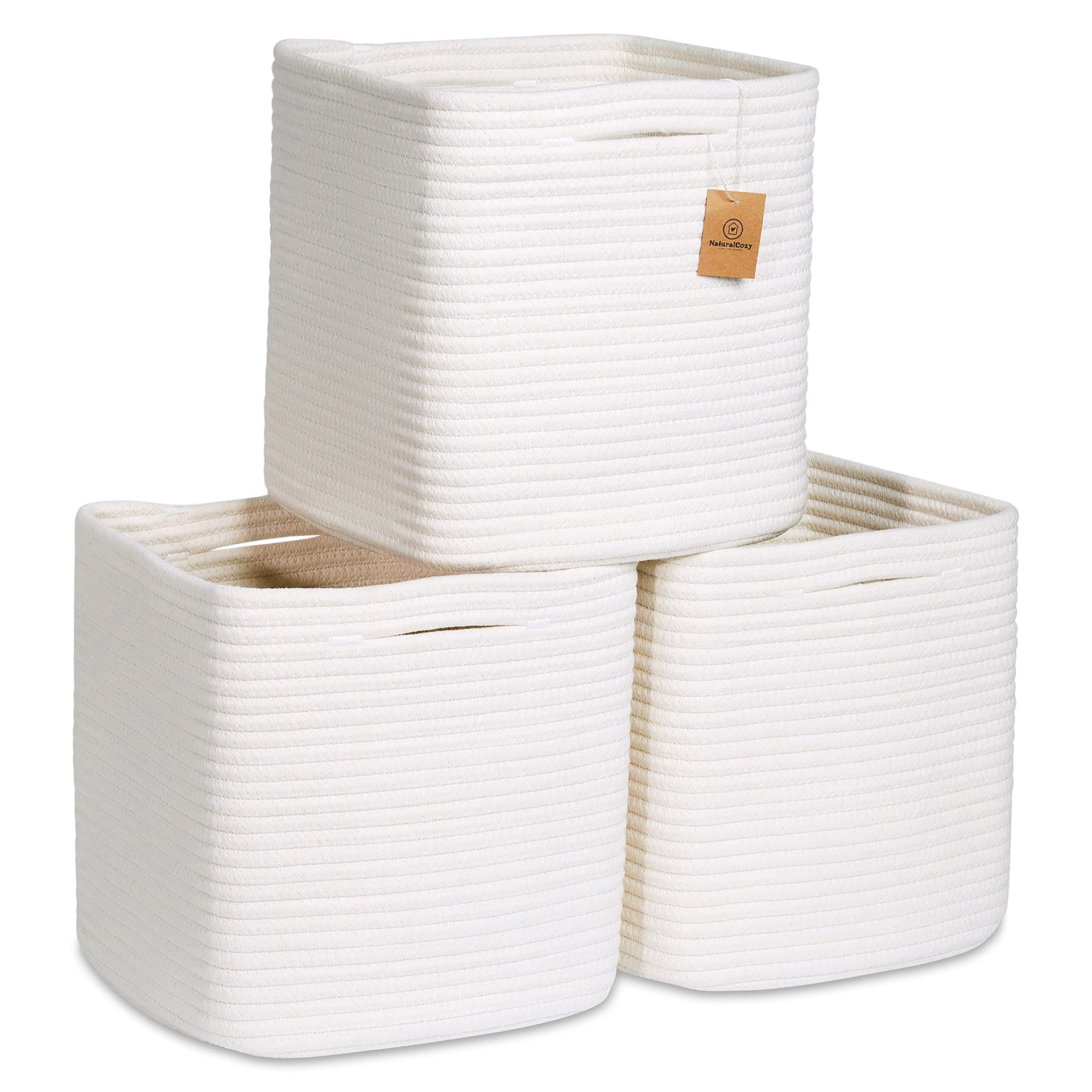 Storage Cubes 11 Inch Cotton Rope Woven Baskets for Organizing (3 Count)