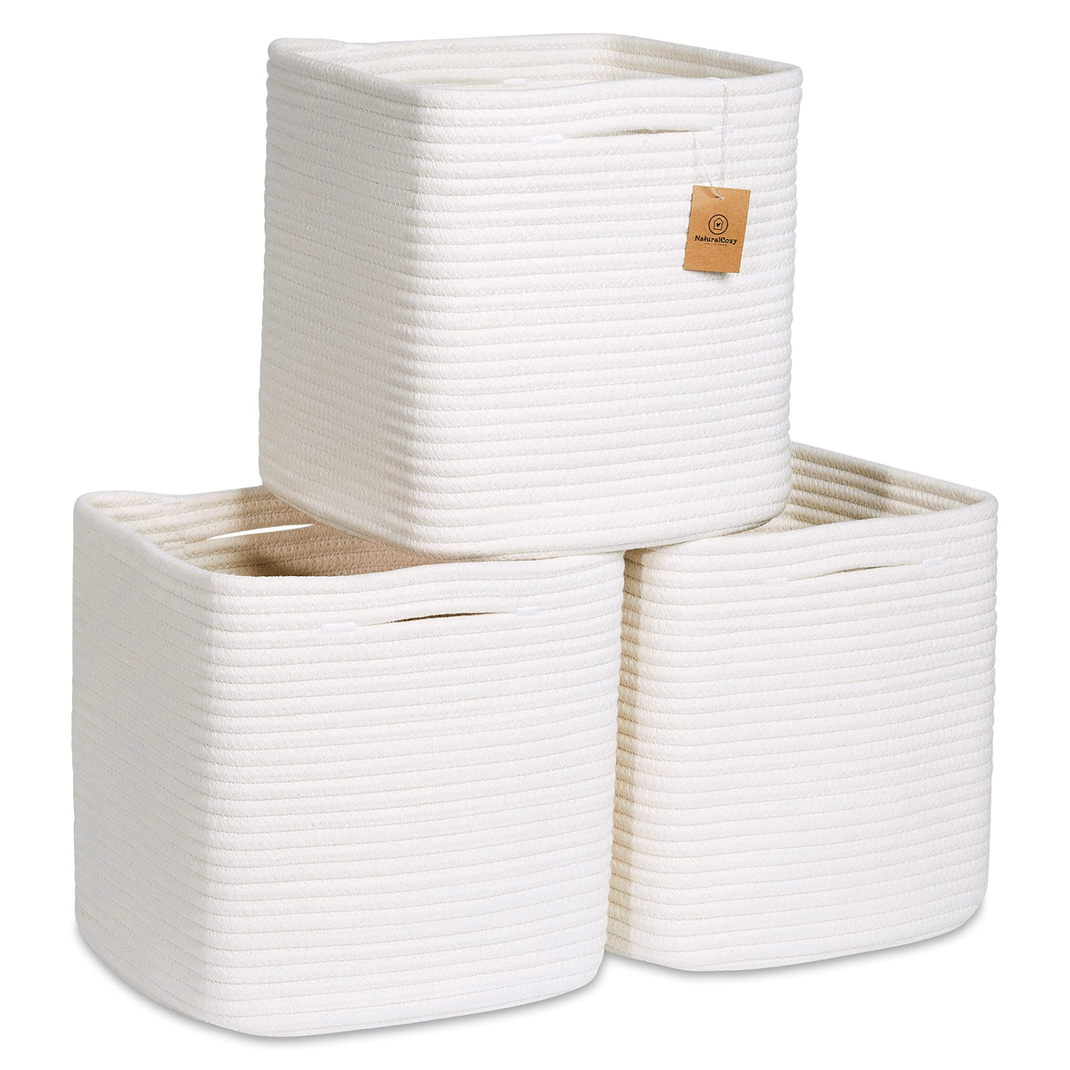 Storage Cubes 11 Inch Cotton Rope Woven Baskets for Organizing (3 Count)