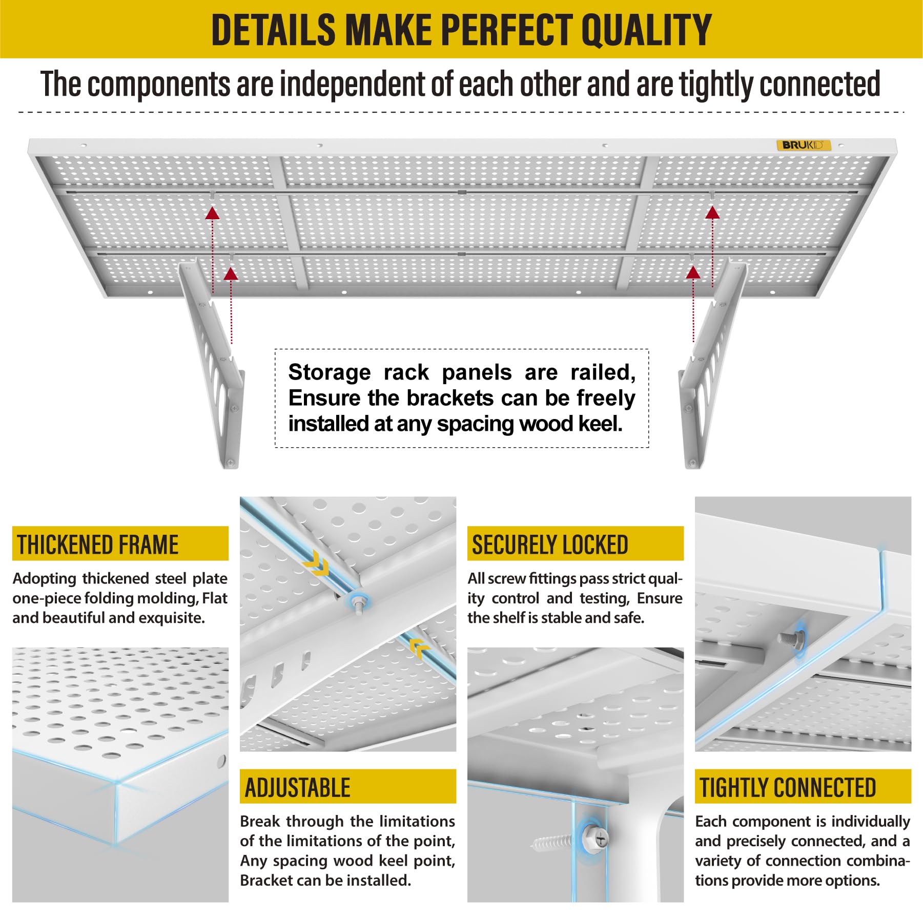 4Pack 1.64x4ft Adjustable Metal Garage Wall Shelving Heavy Duty Garage Storage Shelf Wall Mounted White (4 Count)