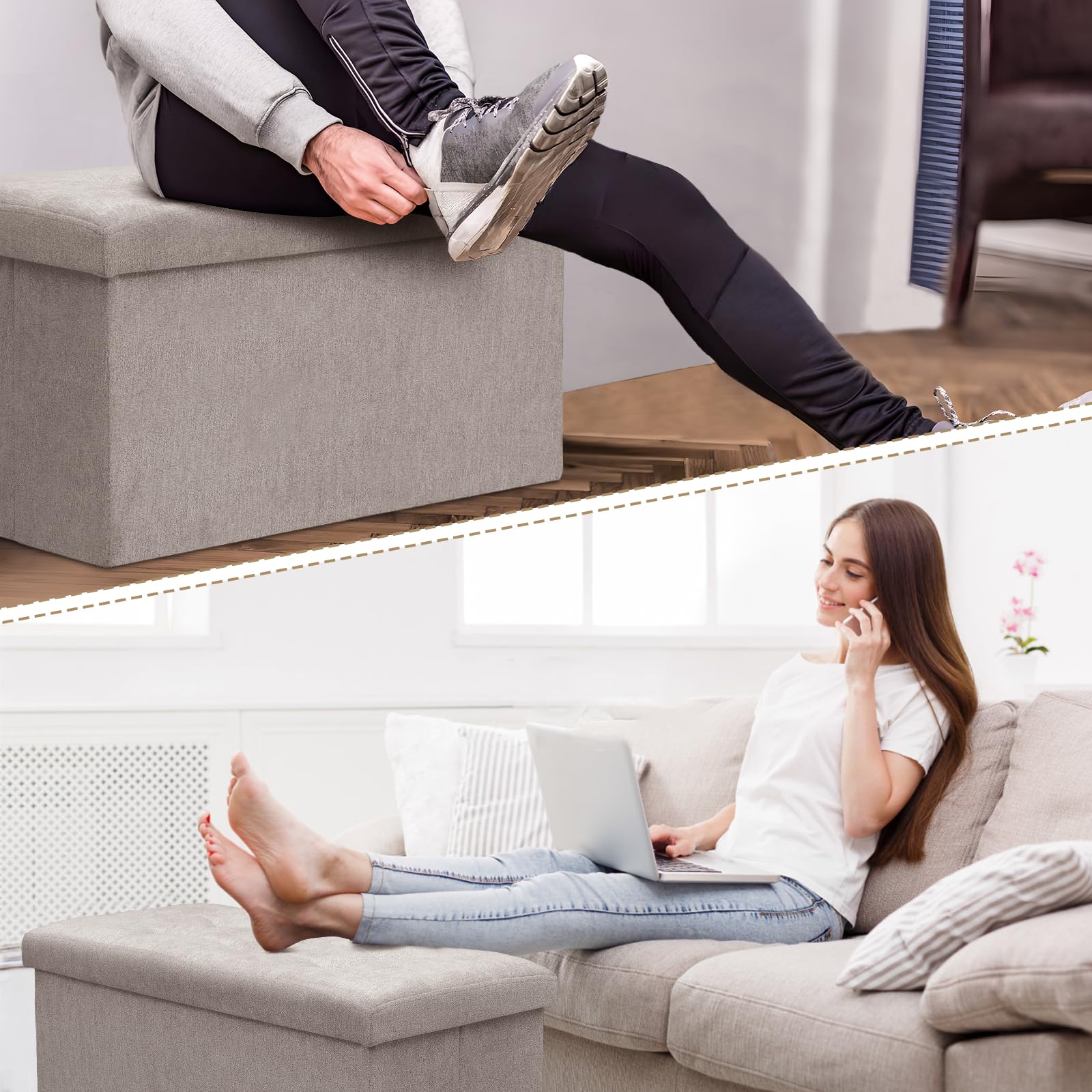 30" Storage Ottoman Bench Folding Bench with 90L Hidden Storage