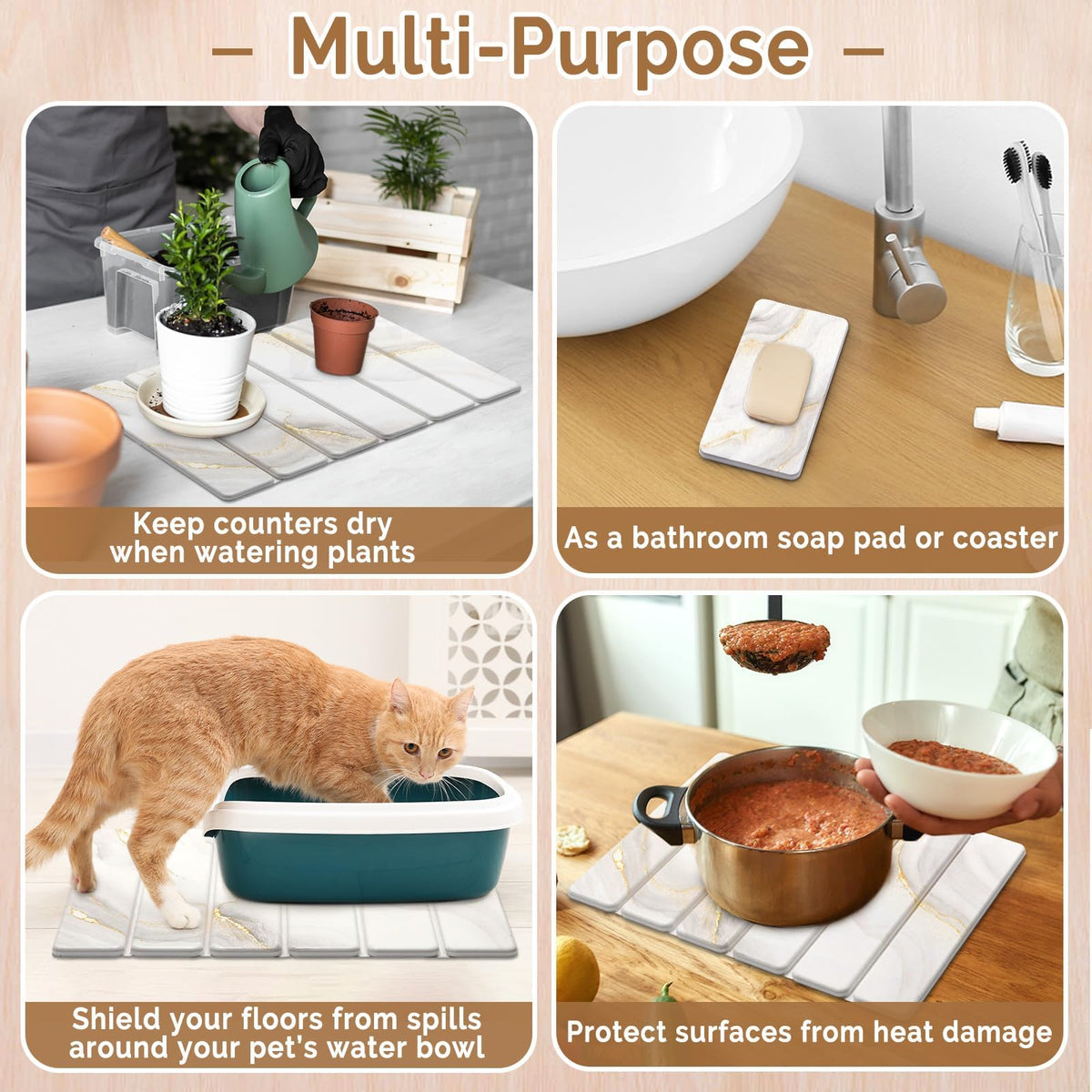 Small Stone Dish Drying Mat for Kitchen Counter (2 Count)