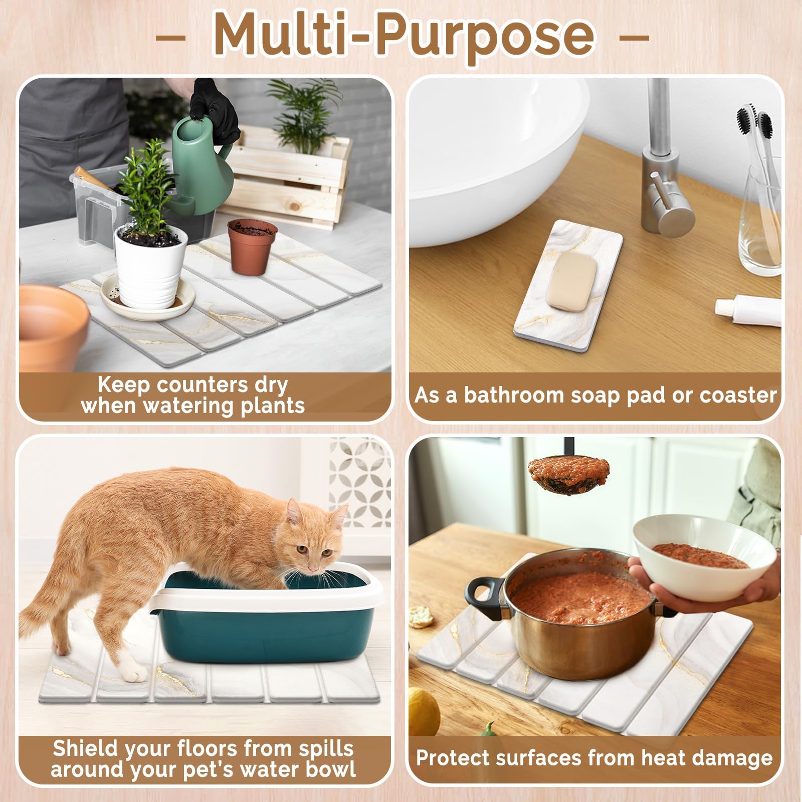 Small Stone Dish Drying Mat for Kitchen Counter (2 Count)