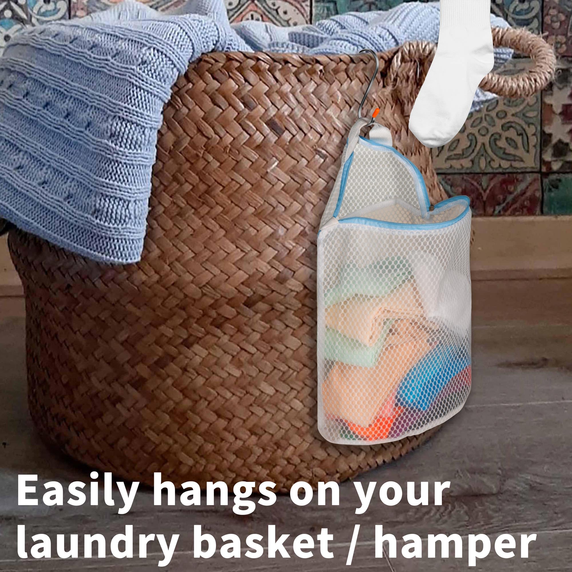 5Pcs Hanging Laundry Bags for Socks with S Hooks (5 Count)