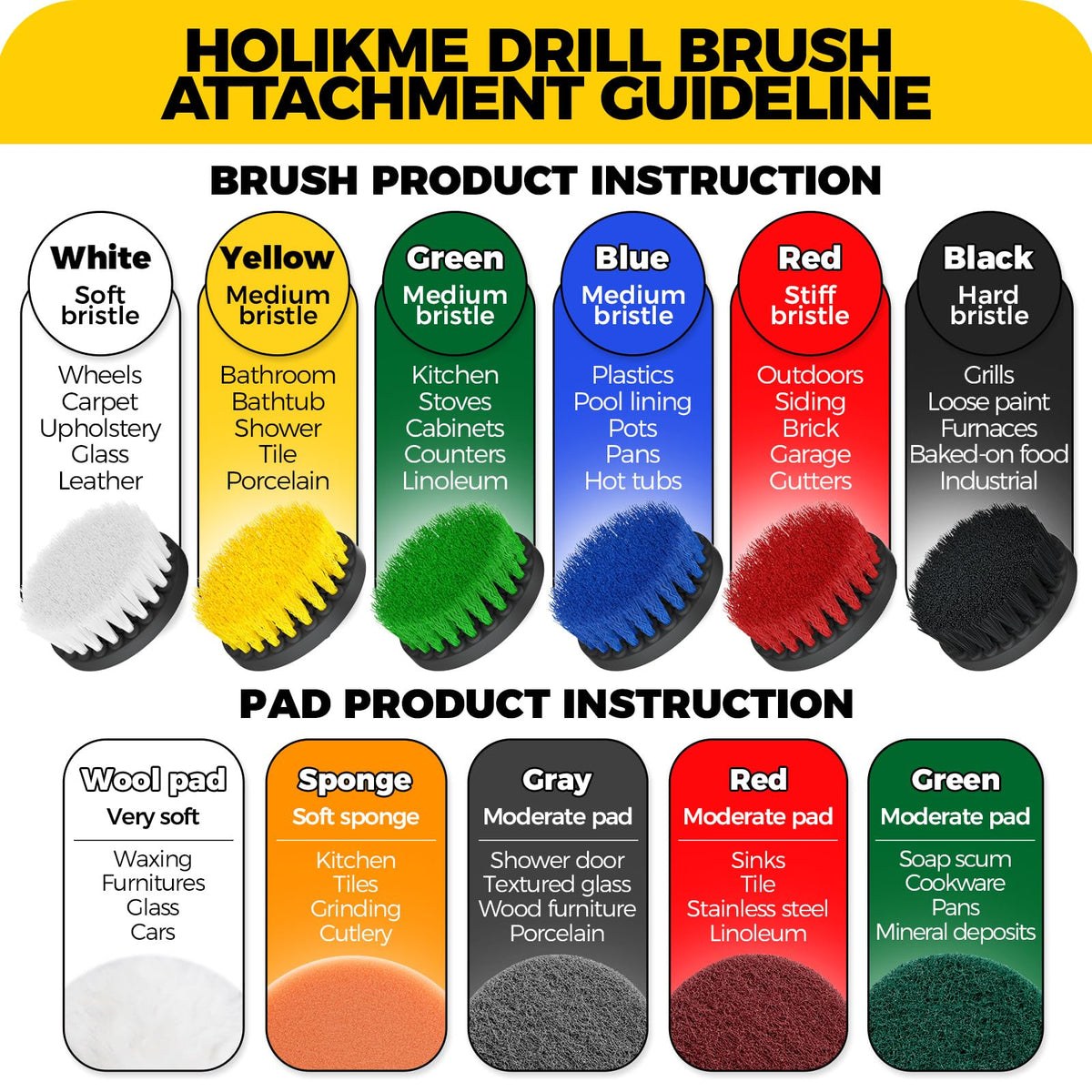 11 Piece Drill Brush Attachment Set Scouring Pads Power Scrubber Brush Scrub Pads for Bathroom Surfaces