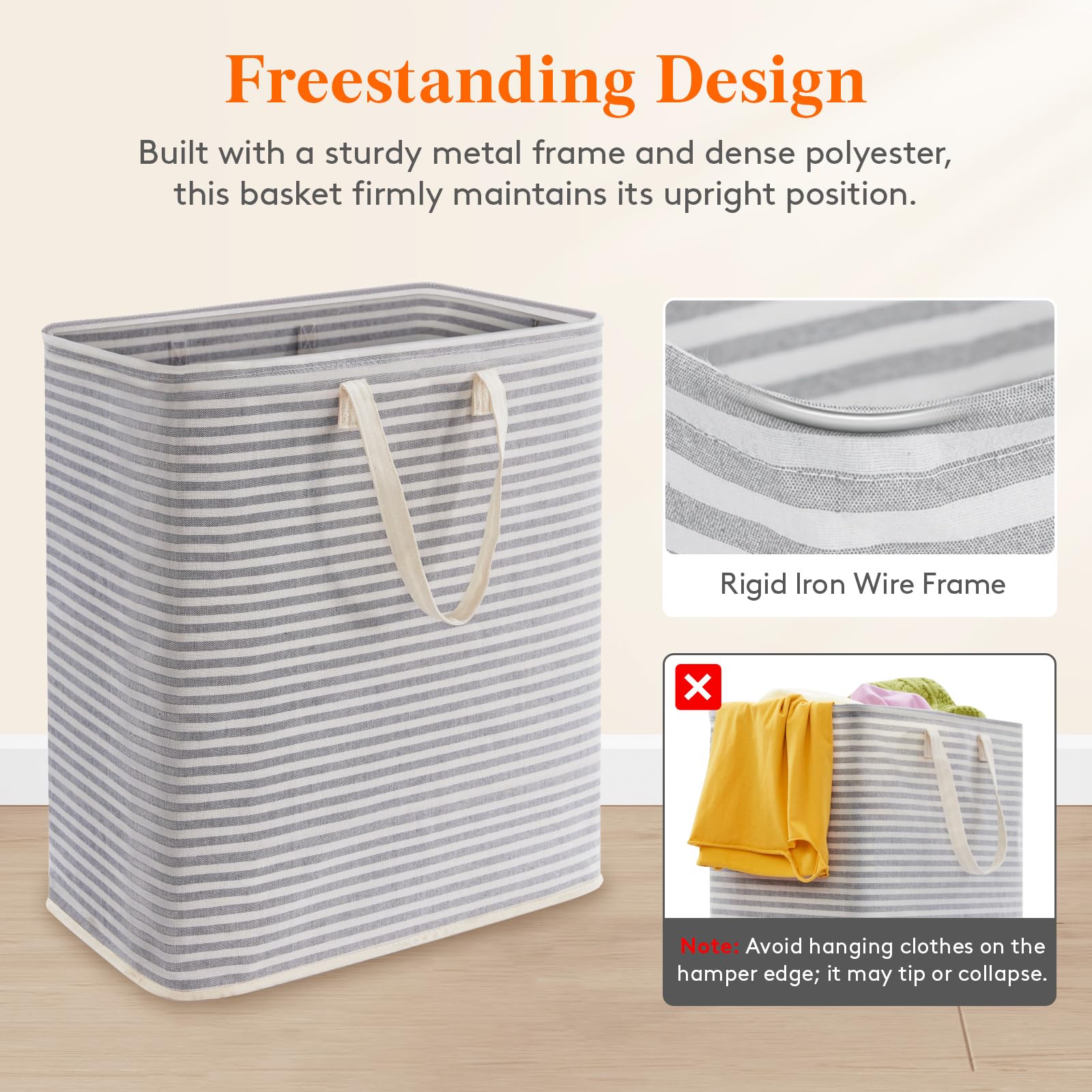 105L Large Collapsible Laundry Basket with Extended Handles