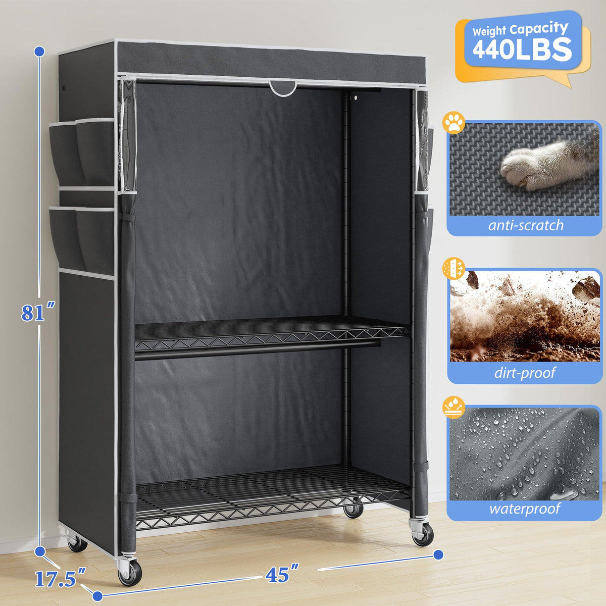 Rolling Clothes Rack with Cover