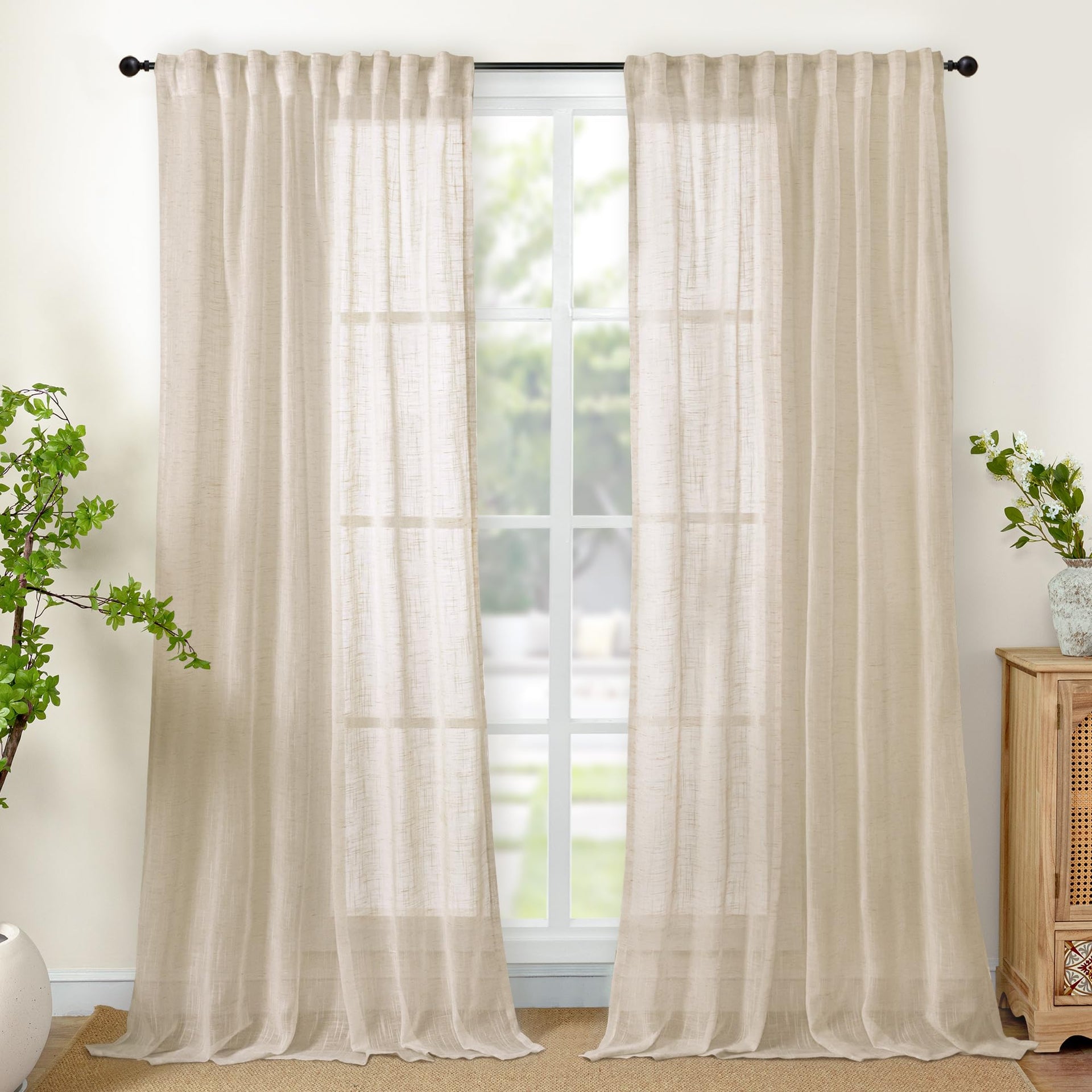 Oatmeal Linen Curtains 84 Inches Long for Living Room 2 Panels (2 Count)